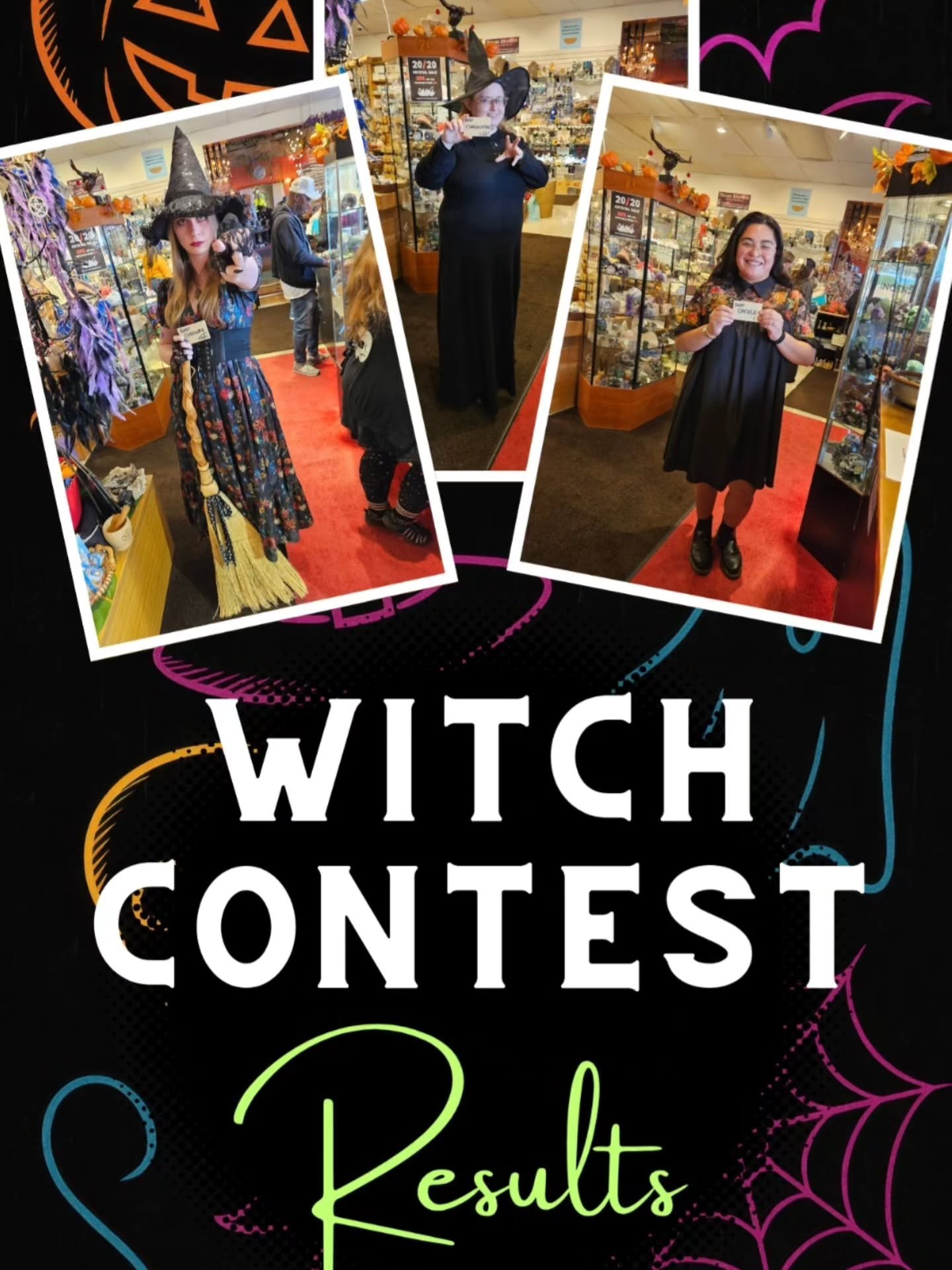 Hear ye hear ye! We have our Witch Campions!! 

Best Costume goes to Margaret!

Best Character goes to Grace!

Best Cackle goes to Nan! 

#witchcontest #aquarianbookshop  #bestwitches #rvaevents