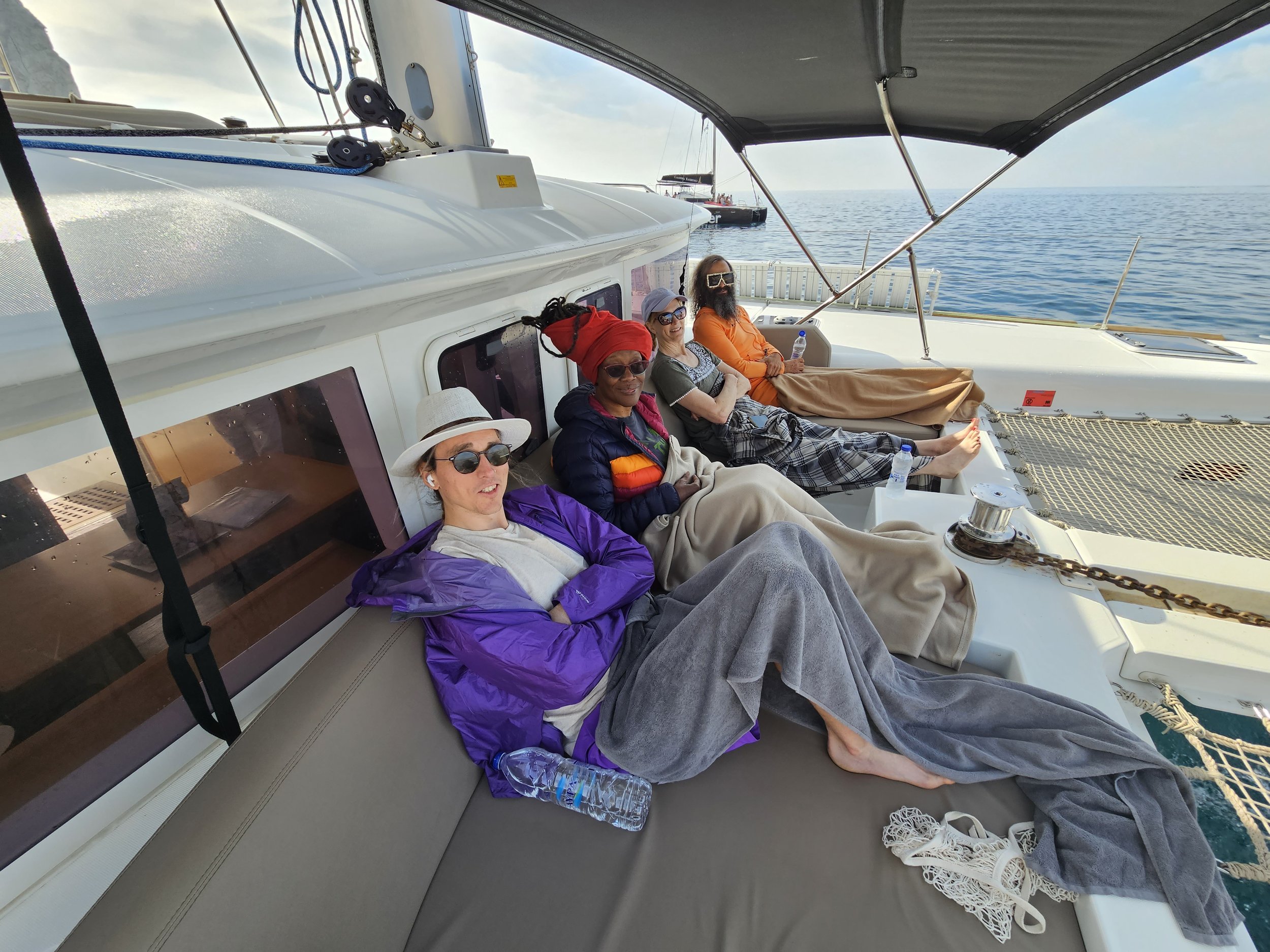 A group of happy people on a boat