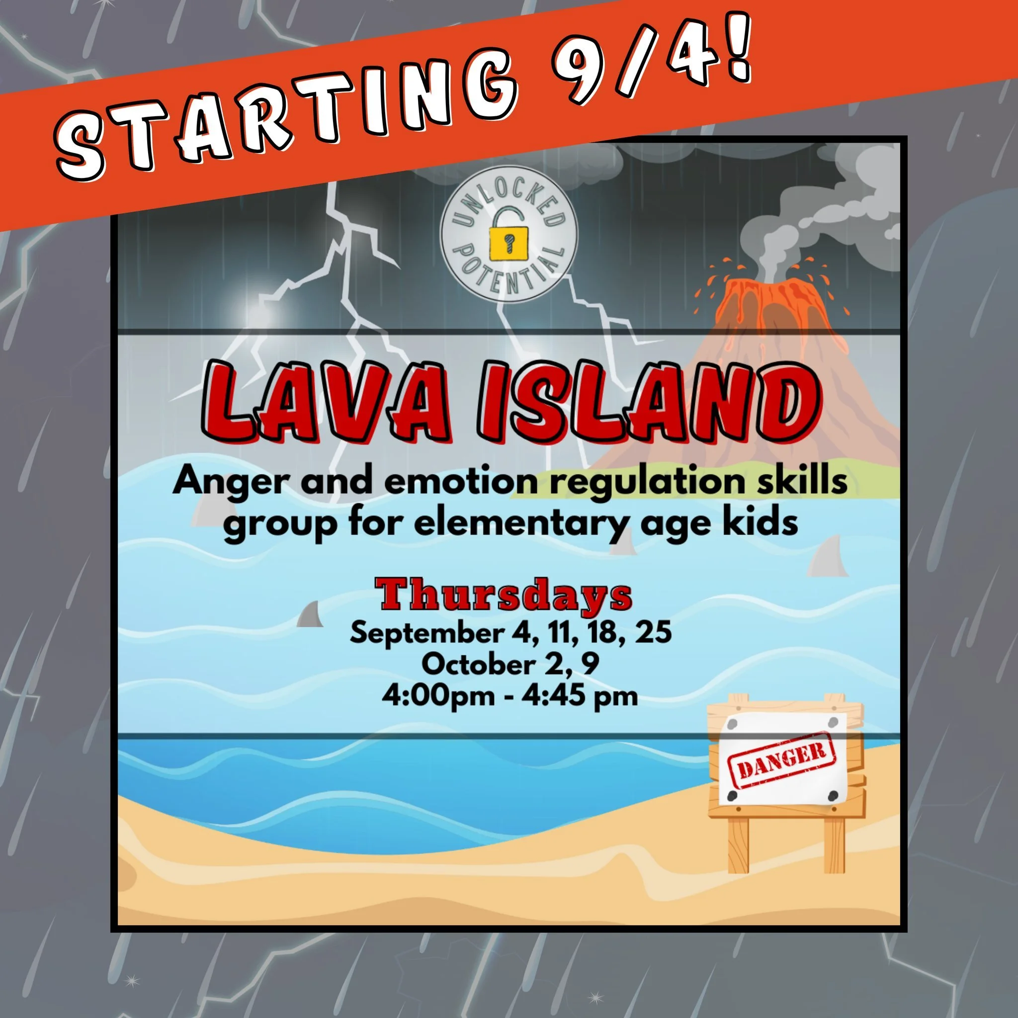 Last call for sign ups! Group starts next Thursday.
Is your child struggling with anger π‘, frustration π€, or emotional outbursts π€―? Join us this fall on π Lava Island π¦, a fun and supportive group where elementary-age kids learn how to manage t