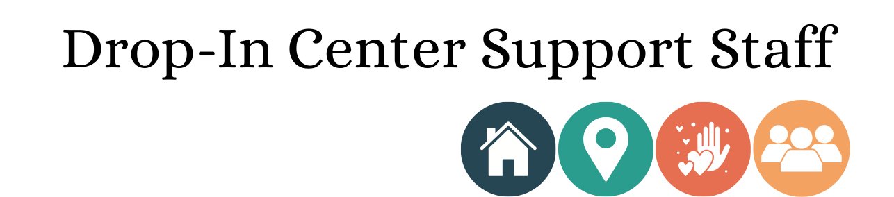 Icons for support services: a house, a location pin, a hand with hearts, and a group of people.