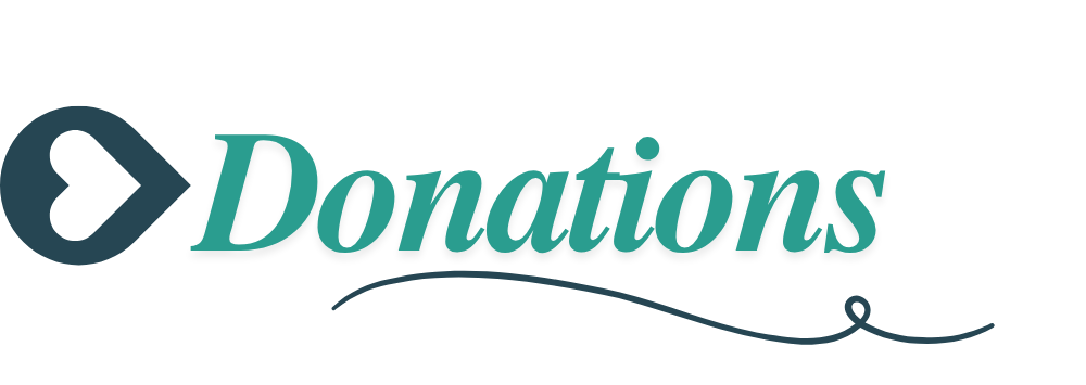 A logo with a dark teal heart icon followed by the word 'Donations' in dark teal cursive font.
