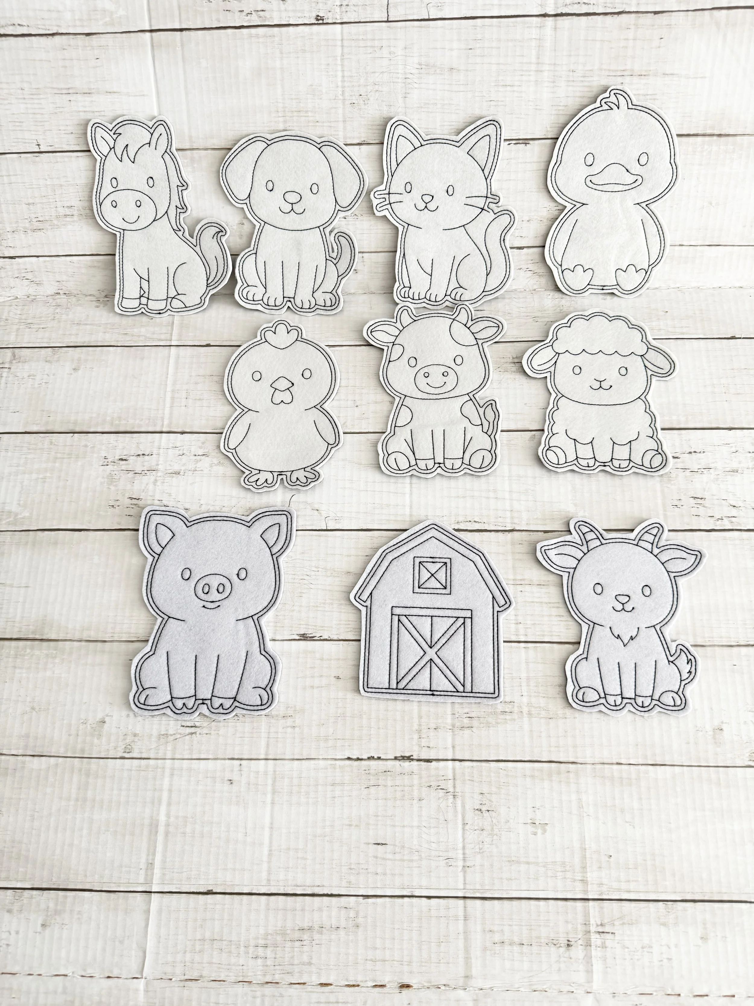 Set of 11 Farm Coloring Cuties, Flat Coloring Doll, Erasable and Reusable Coloring Vinyl Sets