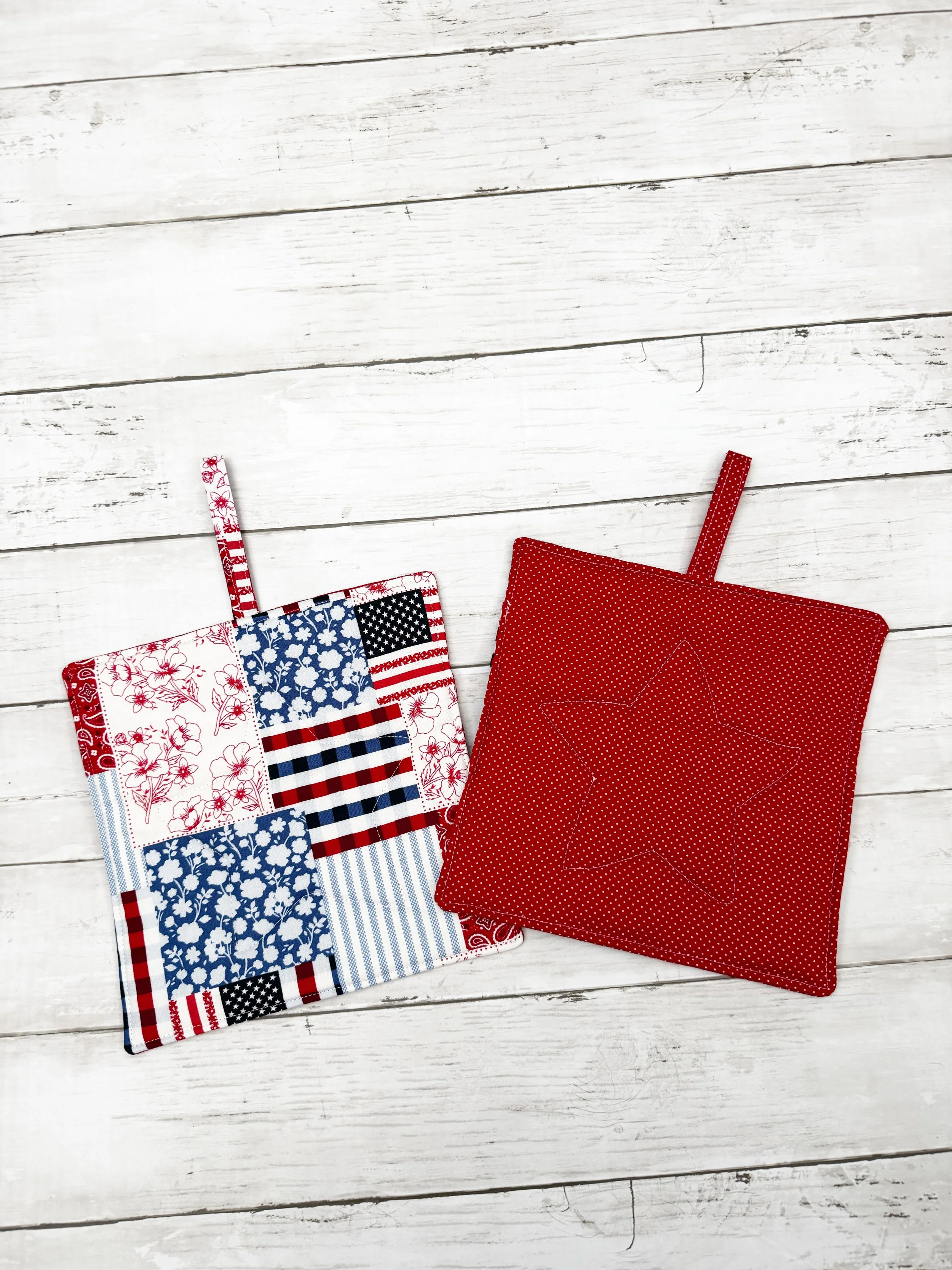 Star Quilted Patriotic Potholder, Red, White and Blue Kitchen, Star and Stripes Decorations