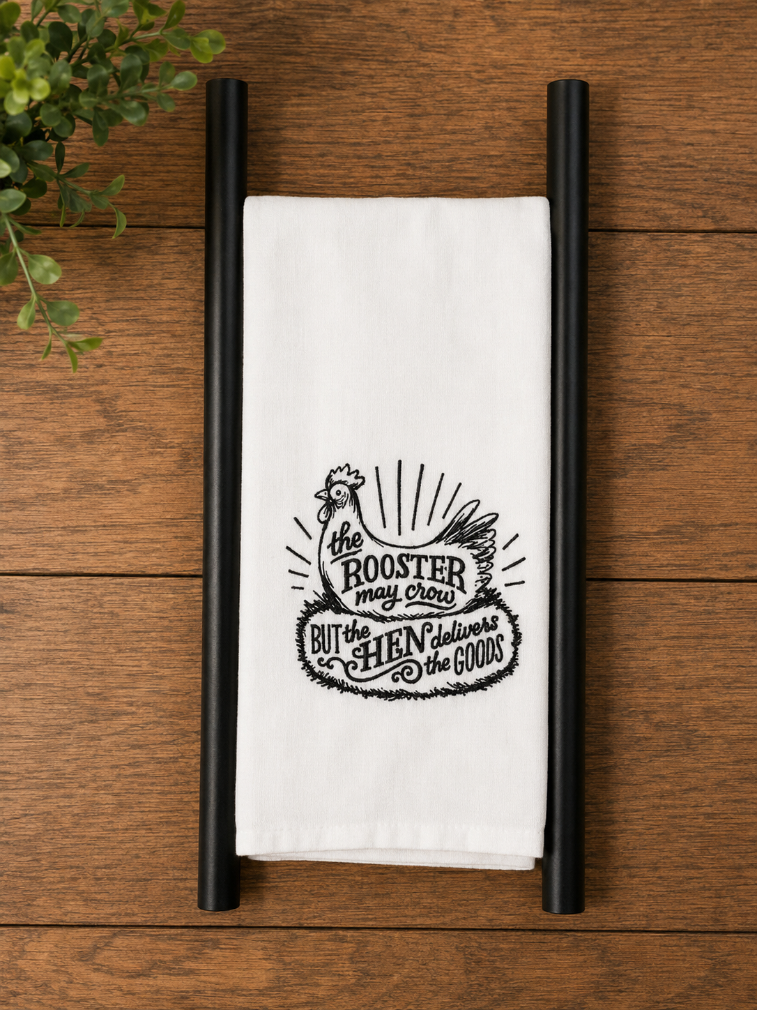 Rooster & Hen Saying Embroidered Chicken Tea Towel
