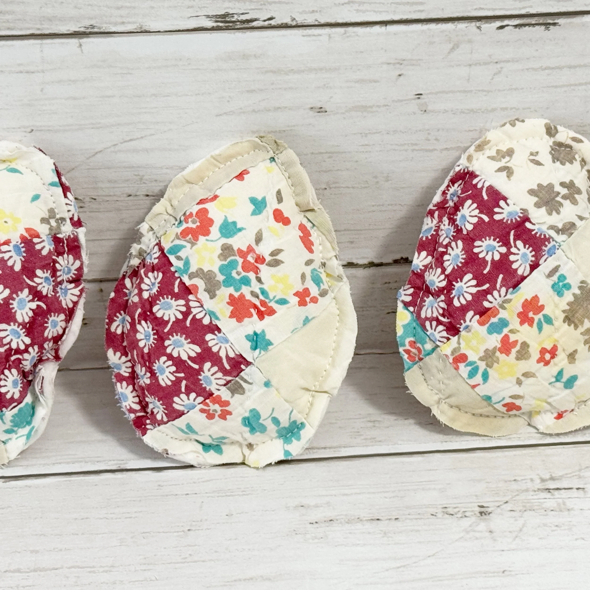 Vintage and Repurposed Quilt Eggs in Bright Colors