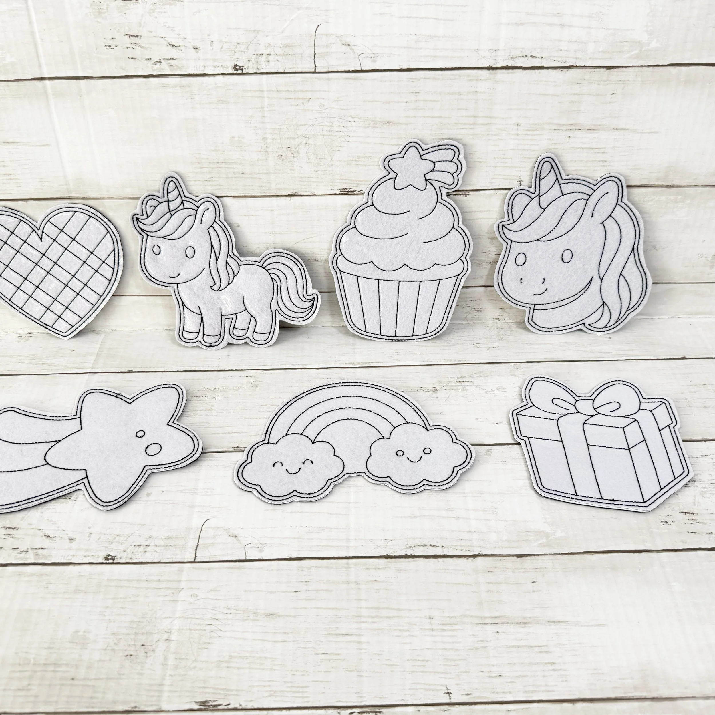 Set of 7 Unicorn Dreams Color Cuties, Flat Coloring Cards, Erasable and Reusable Coloring Vinyl Sets