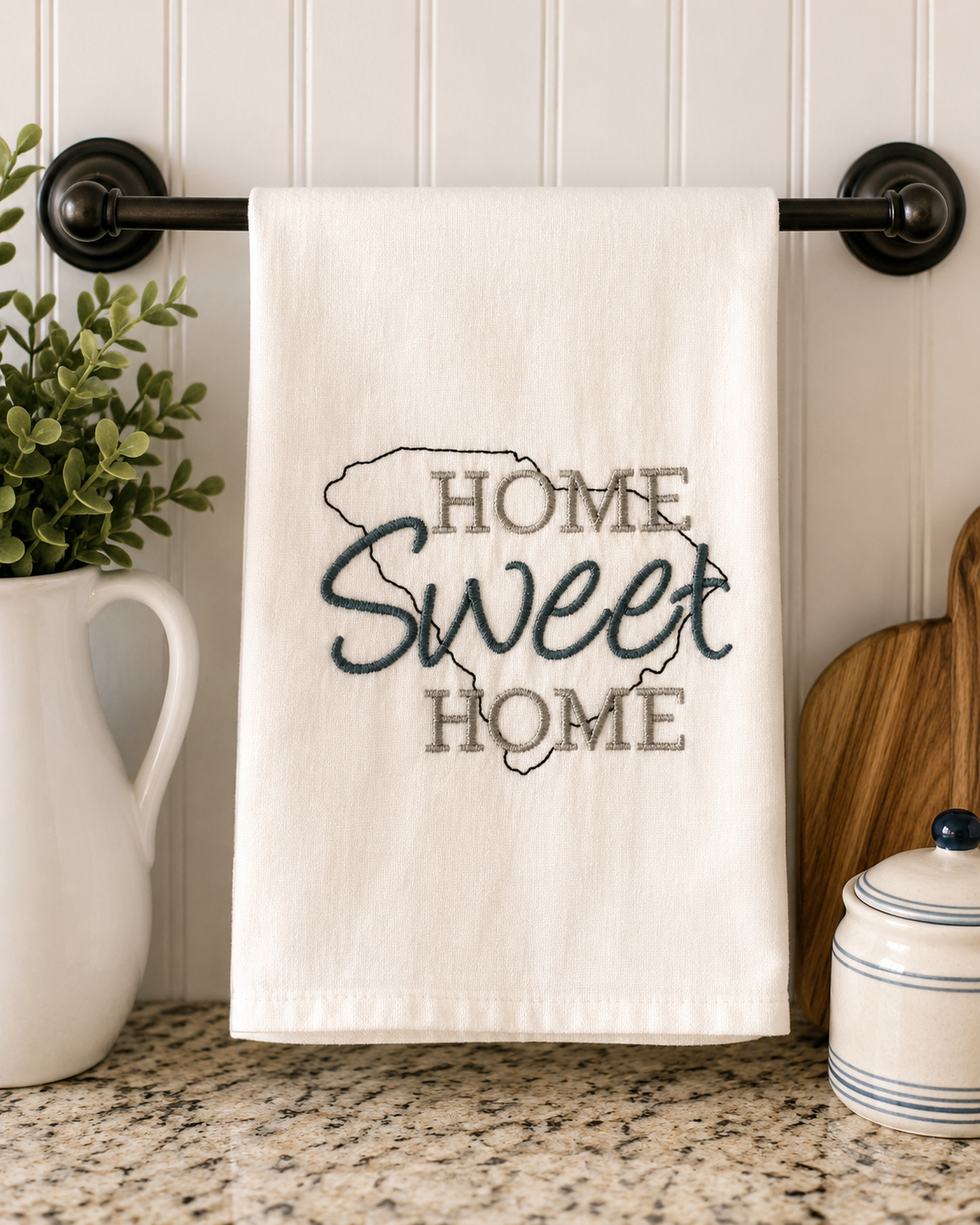 Home Sweet Home South Carolina Embroidered Tea Towel