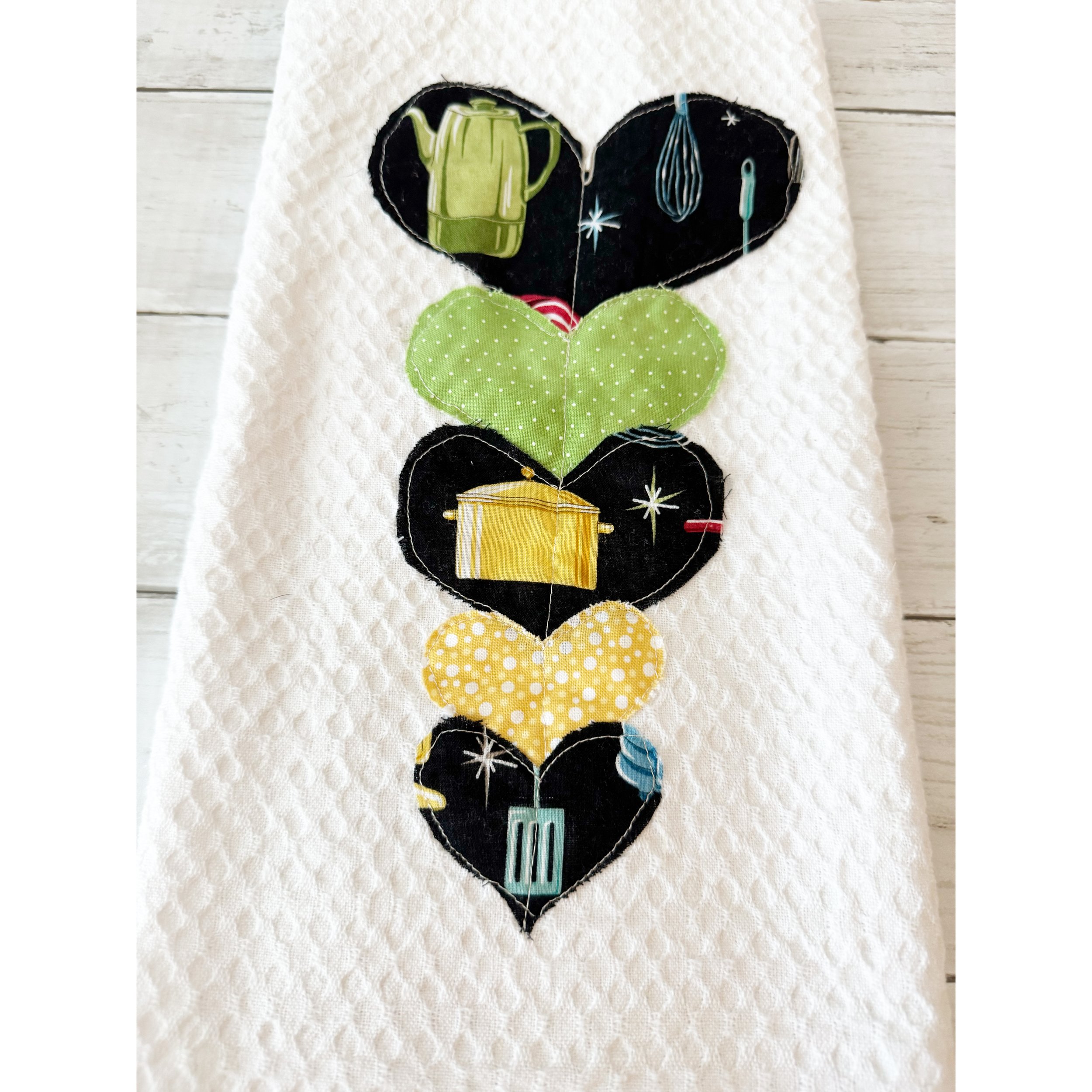 Hearts Stacked Applique Kitchen Towel