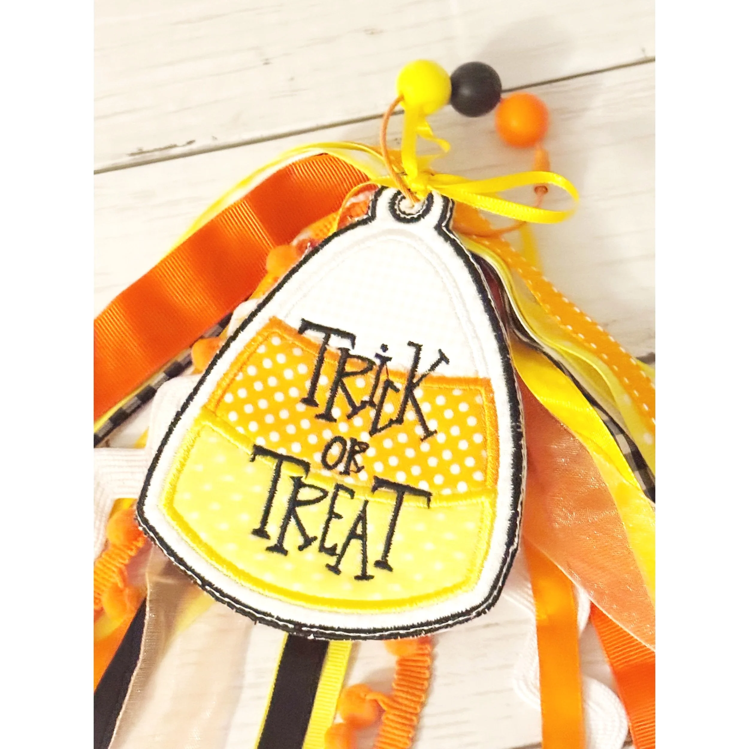 Trick or Treat Candy Corn Bag Tag, Halloween Bag Tag, Candy Corn purse charm