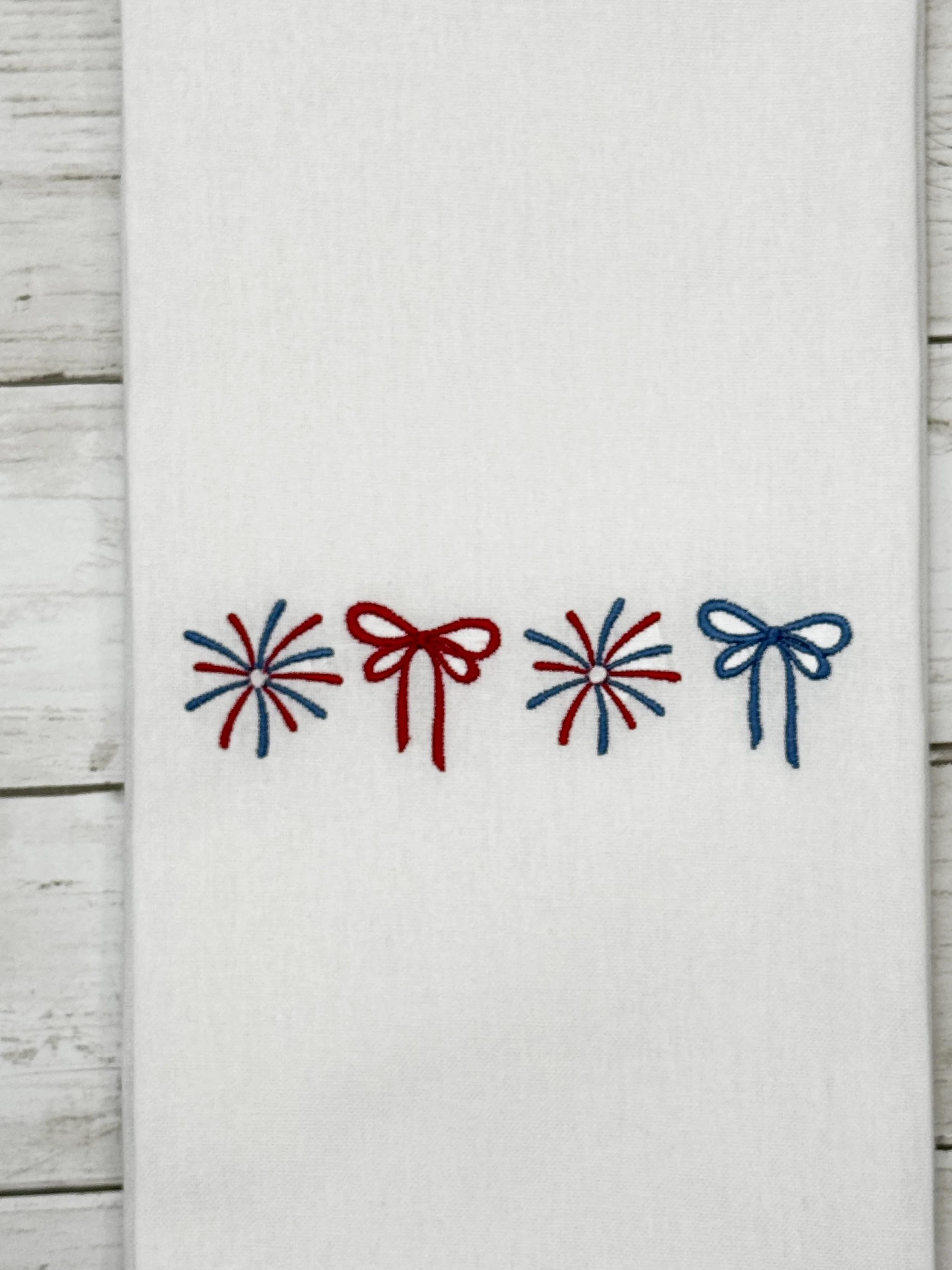 Bows and Fireworks Embroidered Tea Towel