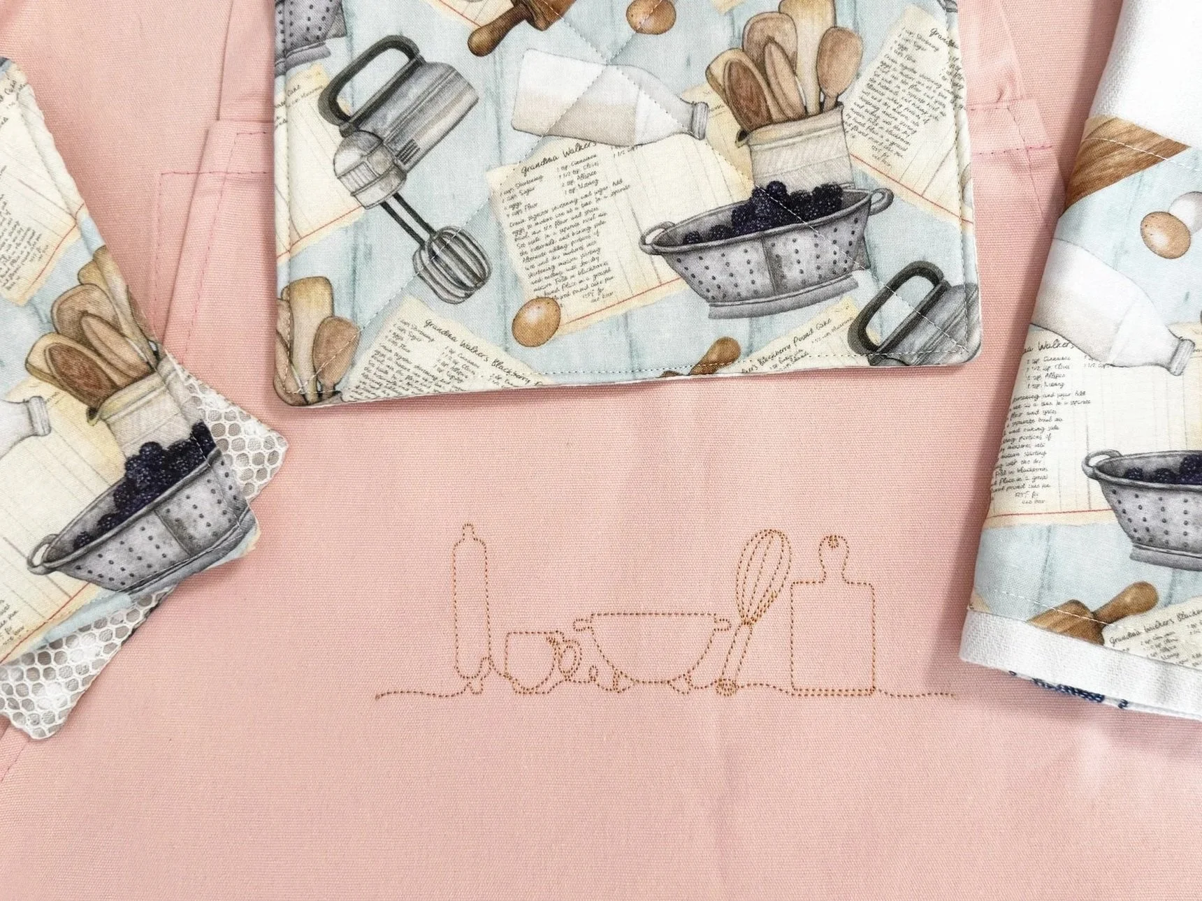 Baking Embroidered Single Line Stitching on Cotton Apron