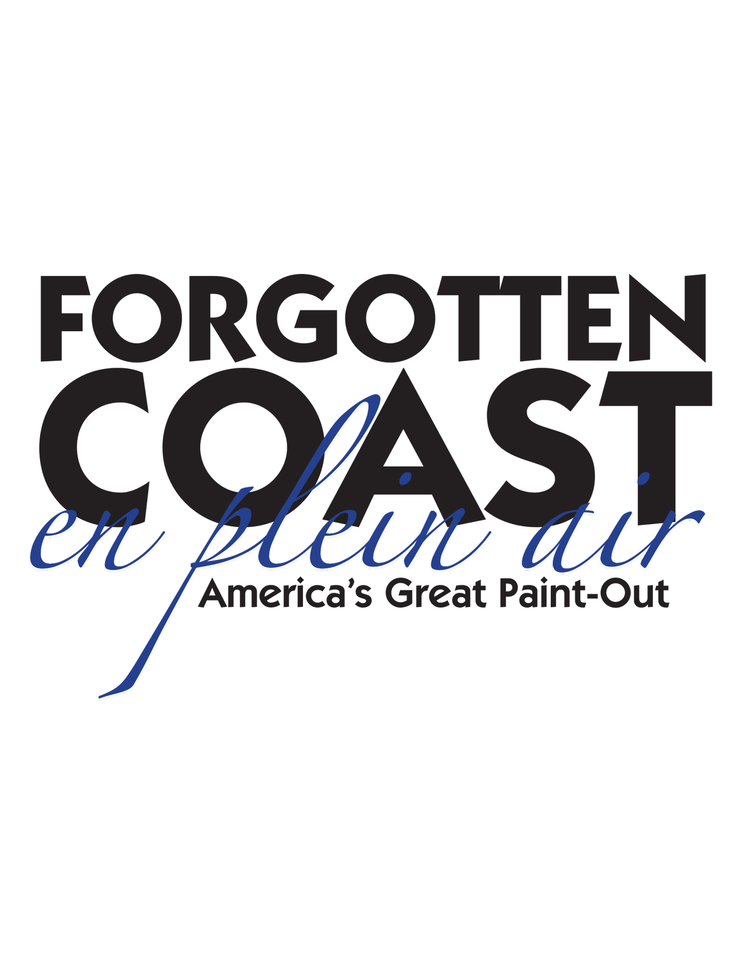 Text reading 'FORGOTTEN COAST en plein air, America's Great Paint-Out' on a black background.