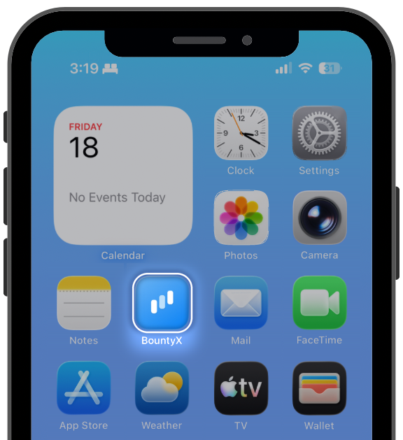 iPhone home screen with the BountyX app icon highlighted