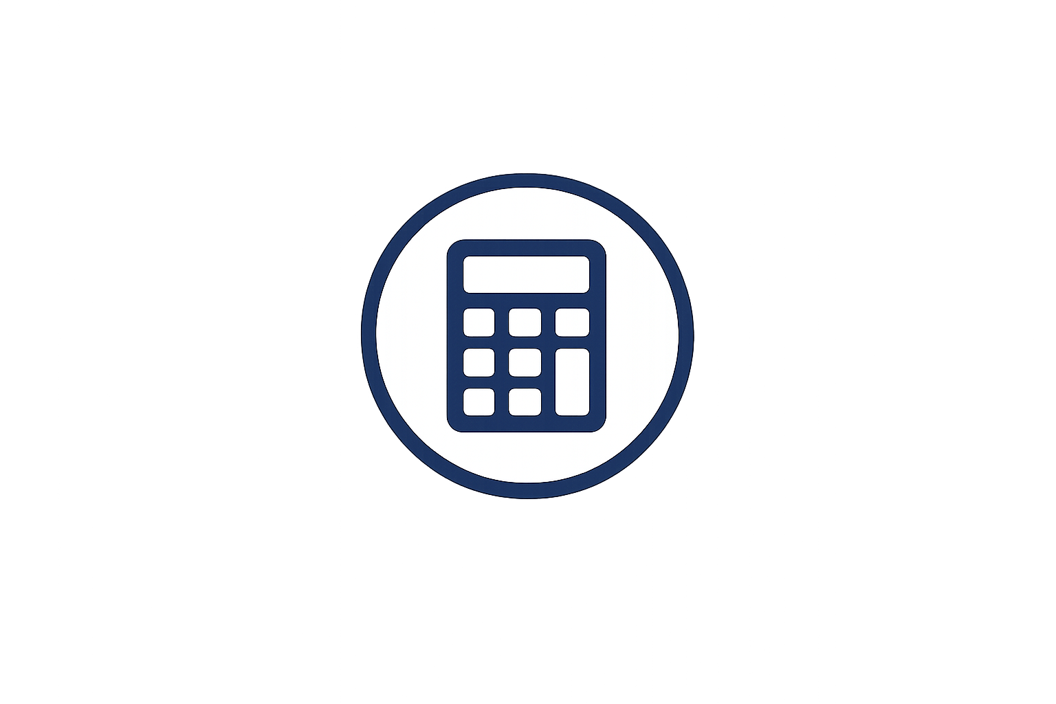Icon of a calculator with a circular blue outline.