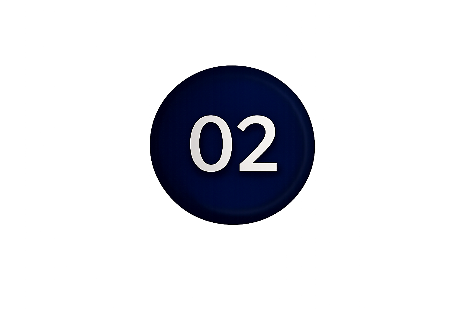 Number 02 displayed on a dark blue circular sign.