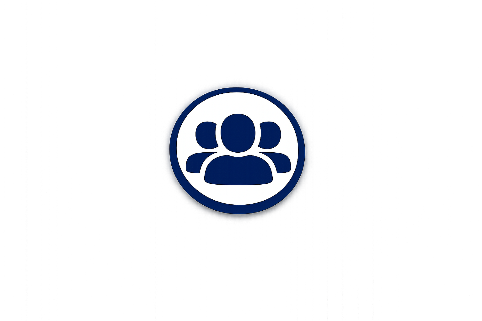 Icon of three people in a circle on a dark background with distorted red, purple, and blue digital effects.