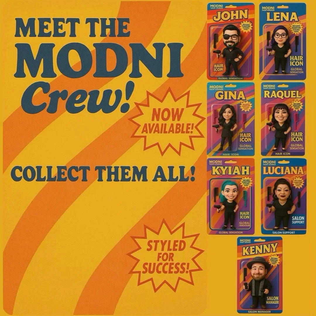 The Modni Global Sensations Action Figures ✨✨Packed with talent, style, and signature styling tools, these icons are here to SLAY. Who&rsquo;s your favorite? 😍
.
.
.
#ModniHairLounge #lodihairstylist #lodihairsalon #lodistylist #stockton #stocktonha