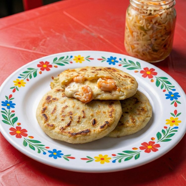 Pupusas de camarón con queso
