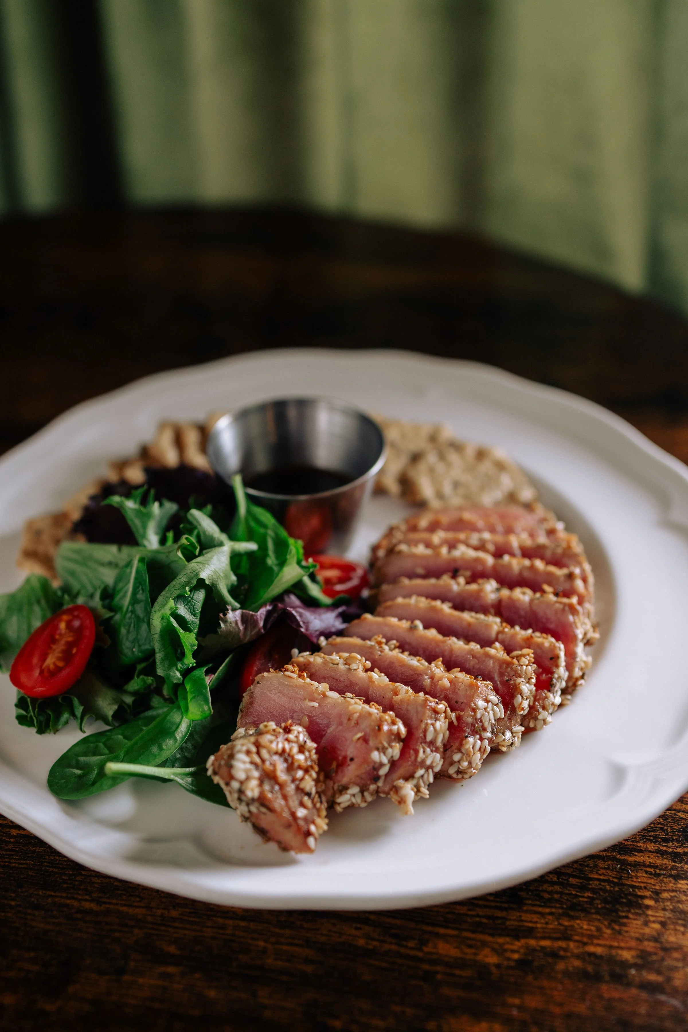 Ahi Tuna sliced on a plate