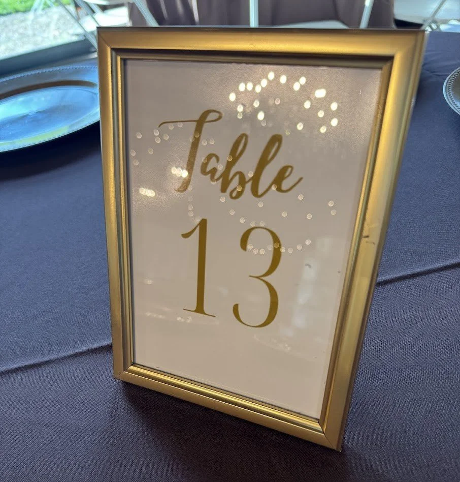 Gold framed table numbers 5x7"
