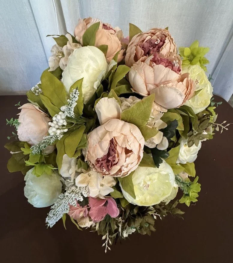 Pinks/white/green centerpieces