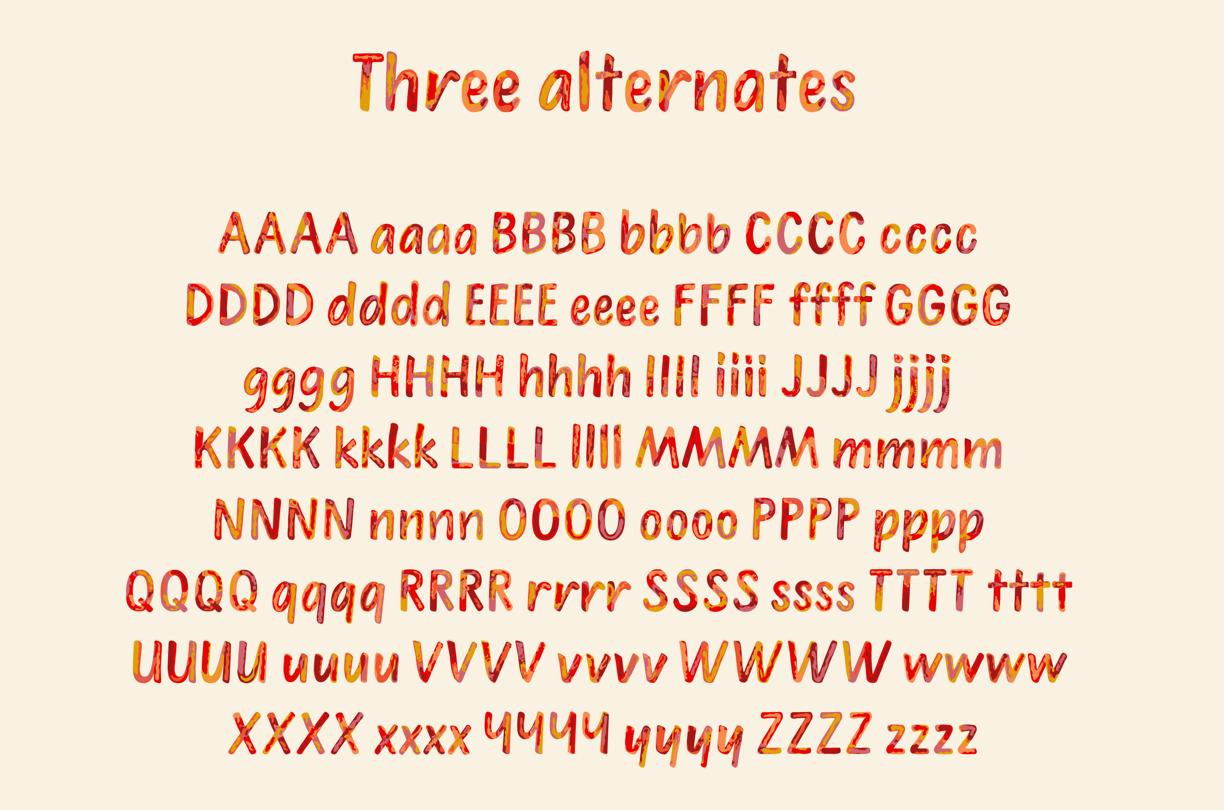 Hand painted colour font in red and orange