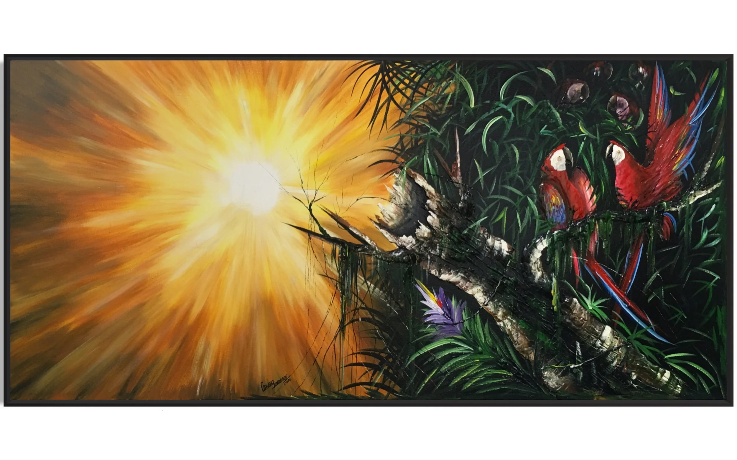 Sunburst Scarlet Macaws 
(38in x 80in )