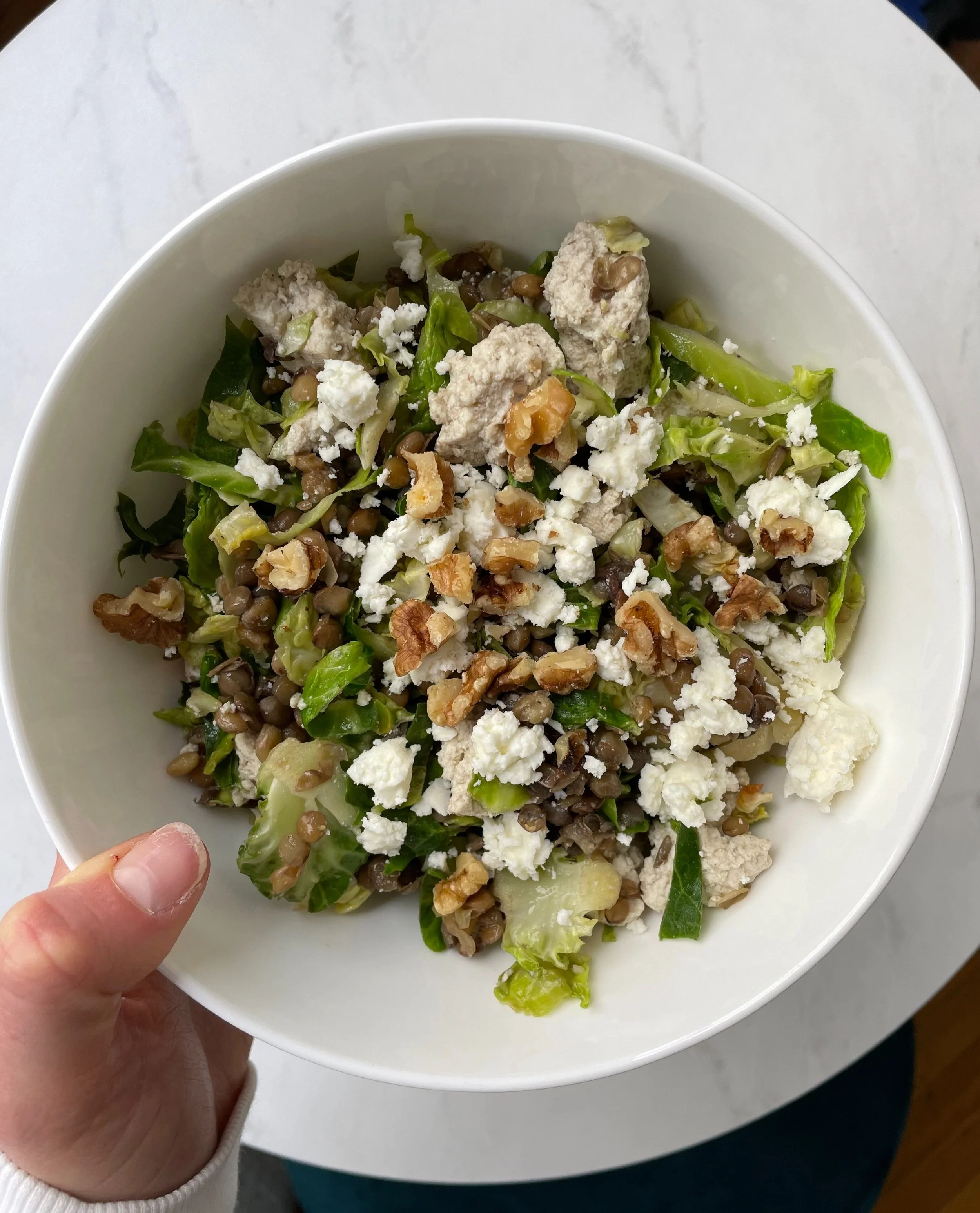 Brussels, tofu, feta Salad