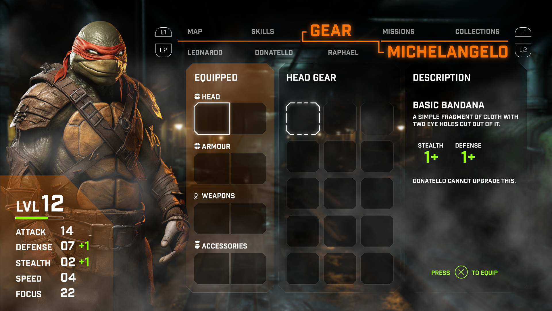 The Michelangelo variant of the Gear menu