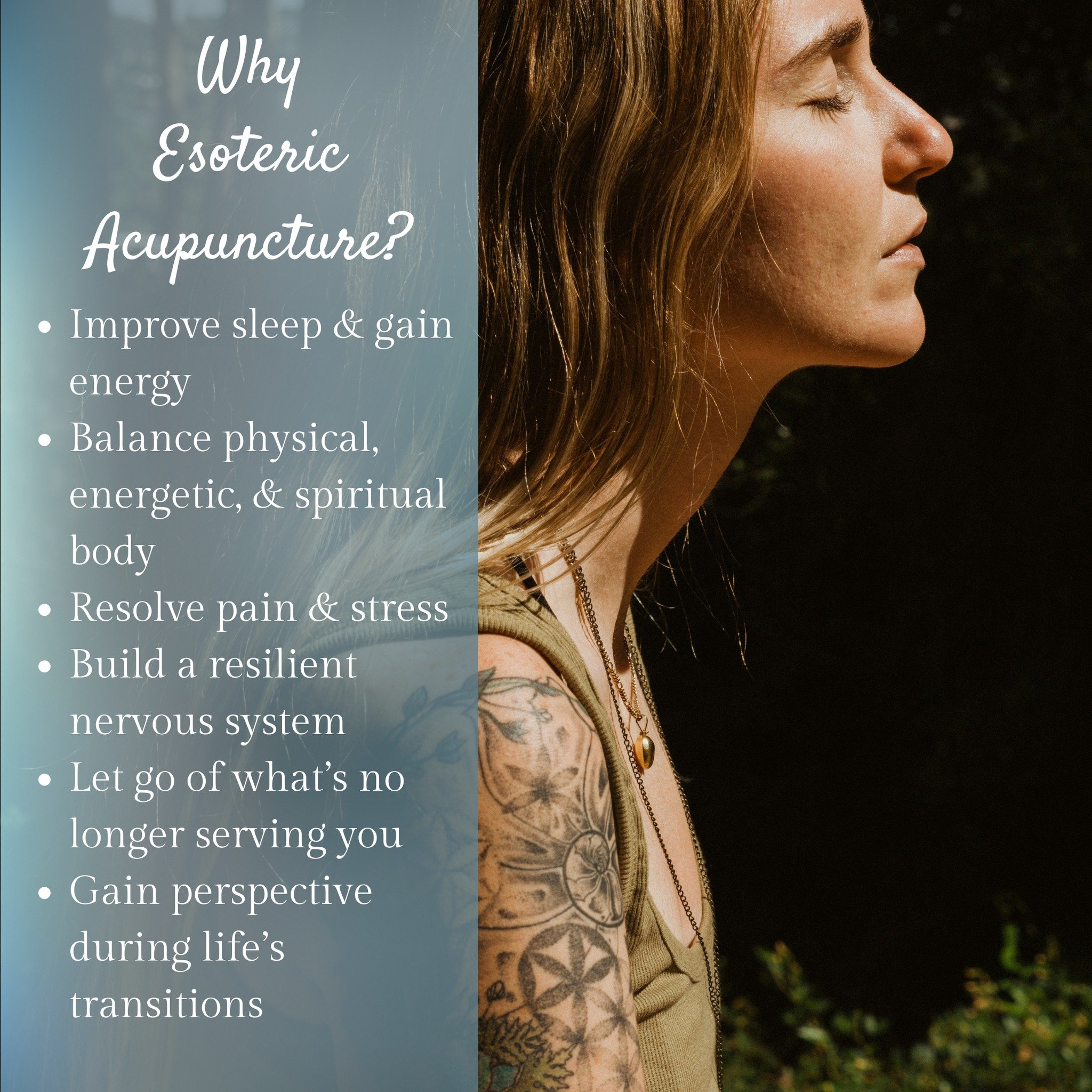 🌟 We'd love to sit down and chat about Esoteric Acupuncture and its benefits. 🌟

🔮 Esoteric Acupuncture works with Sacred Geometry, the Chakras System, and the Quabbalistic Tree of Life to balance the physical, mental, and spiritual bodies. It hel