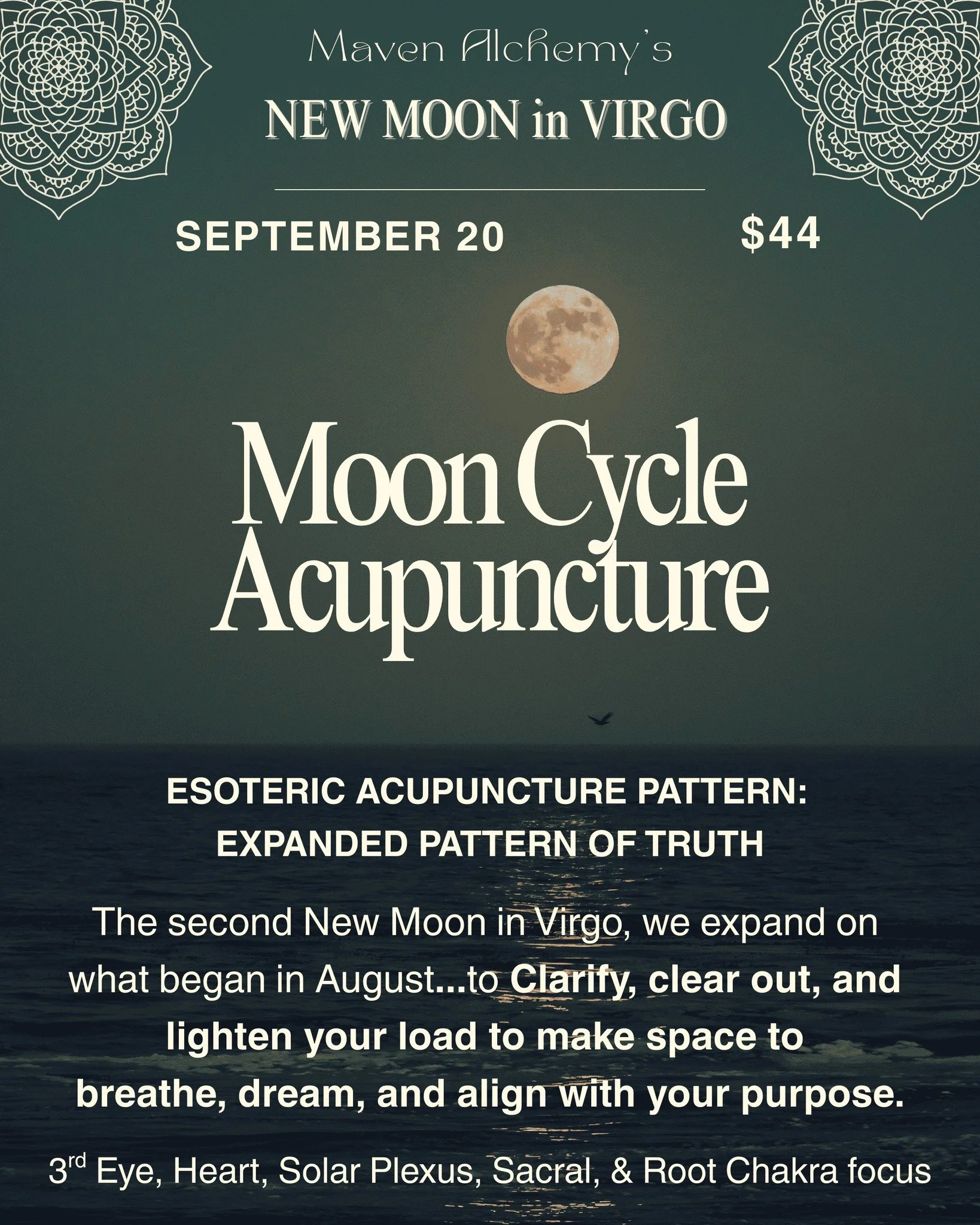 Join me this SATURDAY to connect with the energy of the Virgo New Moon and Solar Eclipse (actually on Sunday).

✨ 4  SPOTS STILL AVAILABLE ✨

🌚 Saturday's second Virgo New Moon Esoteric Acupuncture pattern is the Expanded Pattern of Truth 🌚  and wi