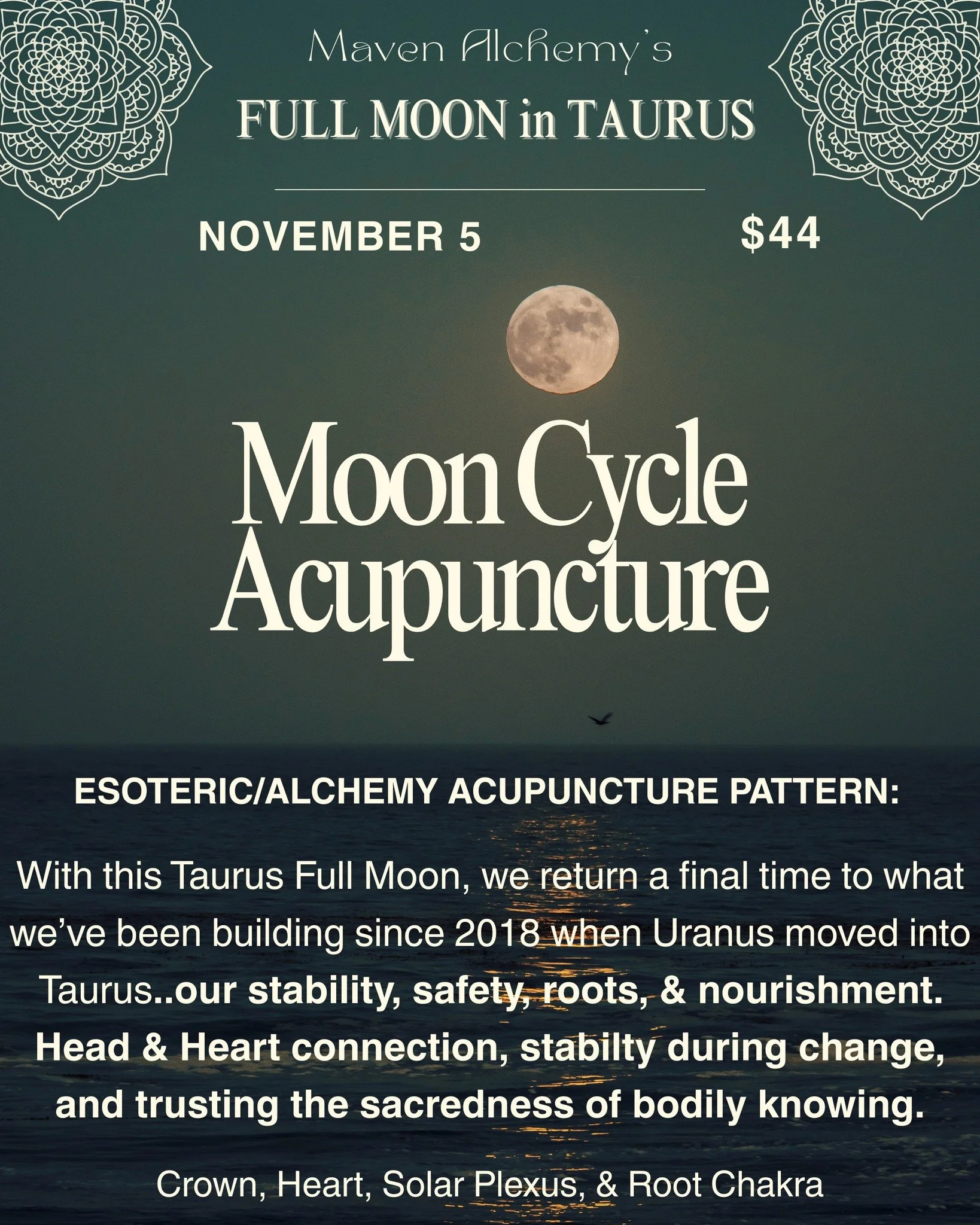 🐃🌝 With this Taurus Full Moon, we return a final time to what we&rsquo;ve been building since 2018 when Uranus moved into Taurus...our stability, safety, roots, &amp; nourishment. This pattern will work with the head &amp; Heart connection, stabili
