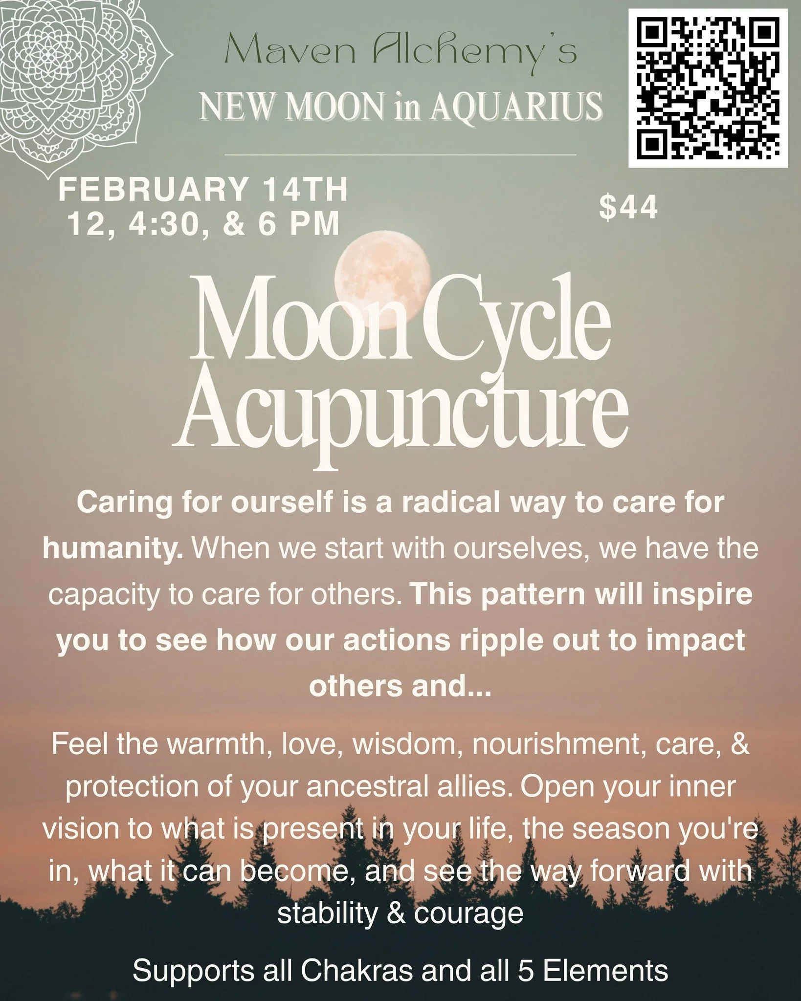 Nurture 2026's new energy &amp; flow by connecting with the Moon&lsquo;s rhythm from seed to harvest. Esoteric + Alchemy Acupuncture brings connection for the changing light into community, a pause for self-care, &amp; balance for your nervous system
