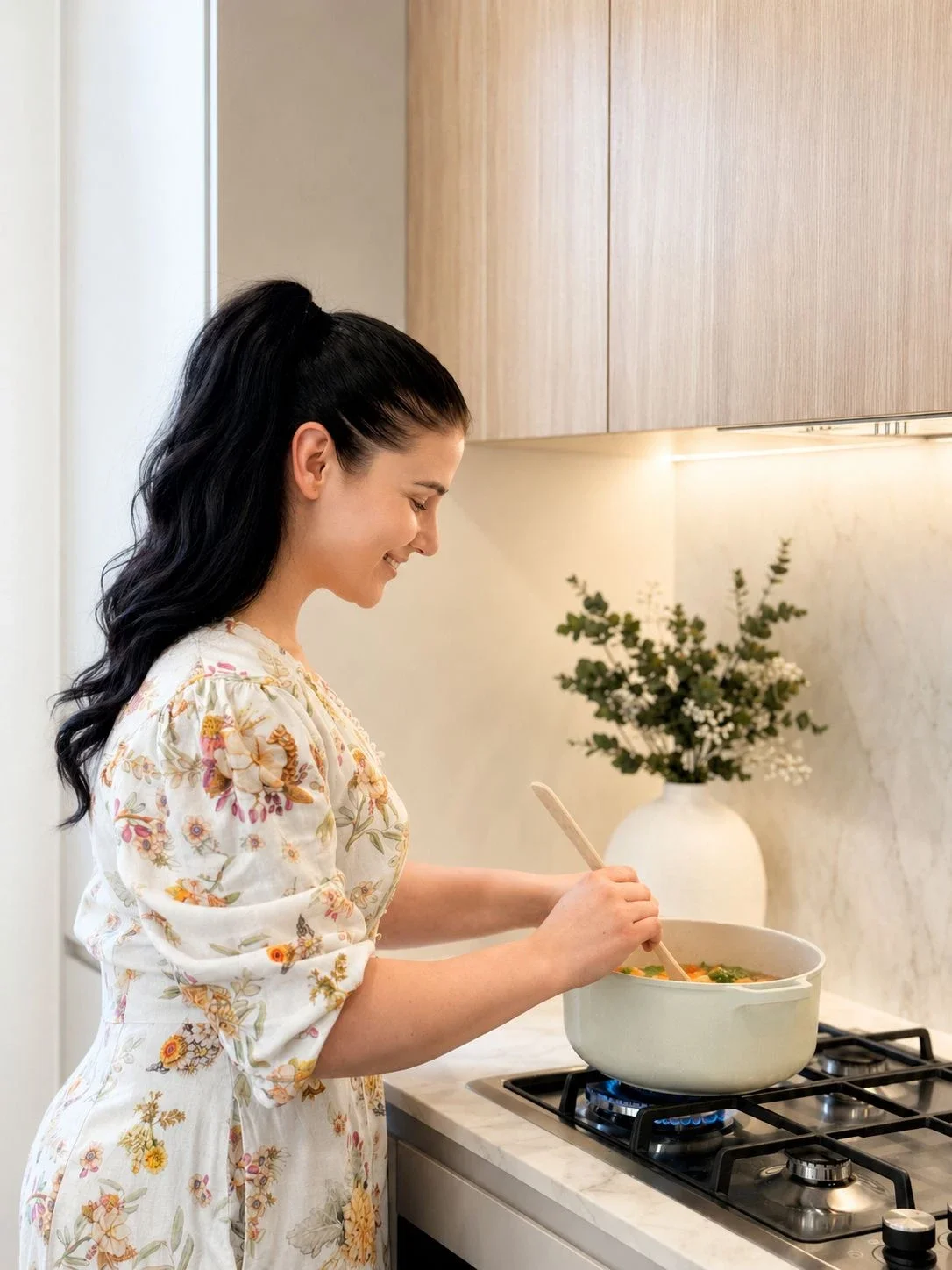 Courtney Heming, qualified chef and clinical nutritionist, preparing a nutritious meal