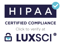 HIPAA certified compliance badge with LUXSCI branding for SHA RUSSO POLLACK WEBSITE