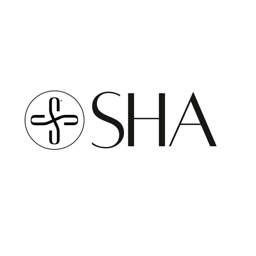 Black and white logo with a circular emblem containing a stylized knot and the word 'SHA' next to it.