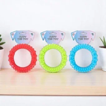 DOG & PUPPY RUBBER RING TUG TOY 9CM
