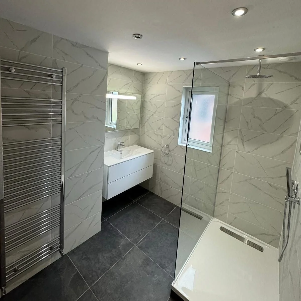 marble effect tiles, walk in shower gloss white furniture black slate floor tiles