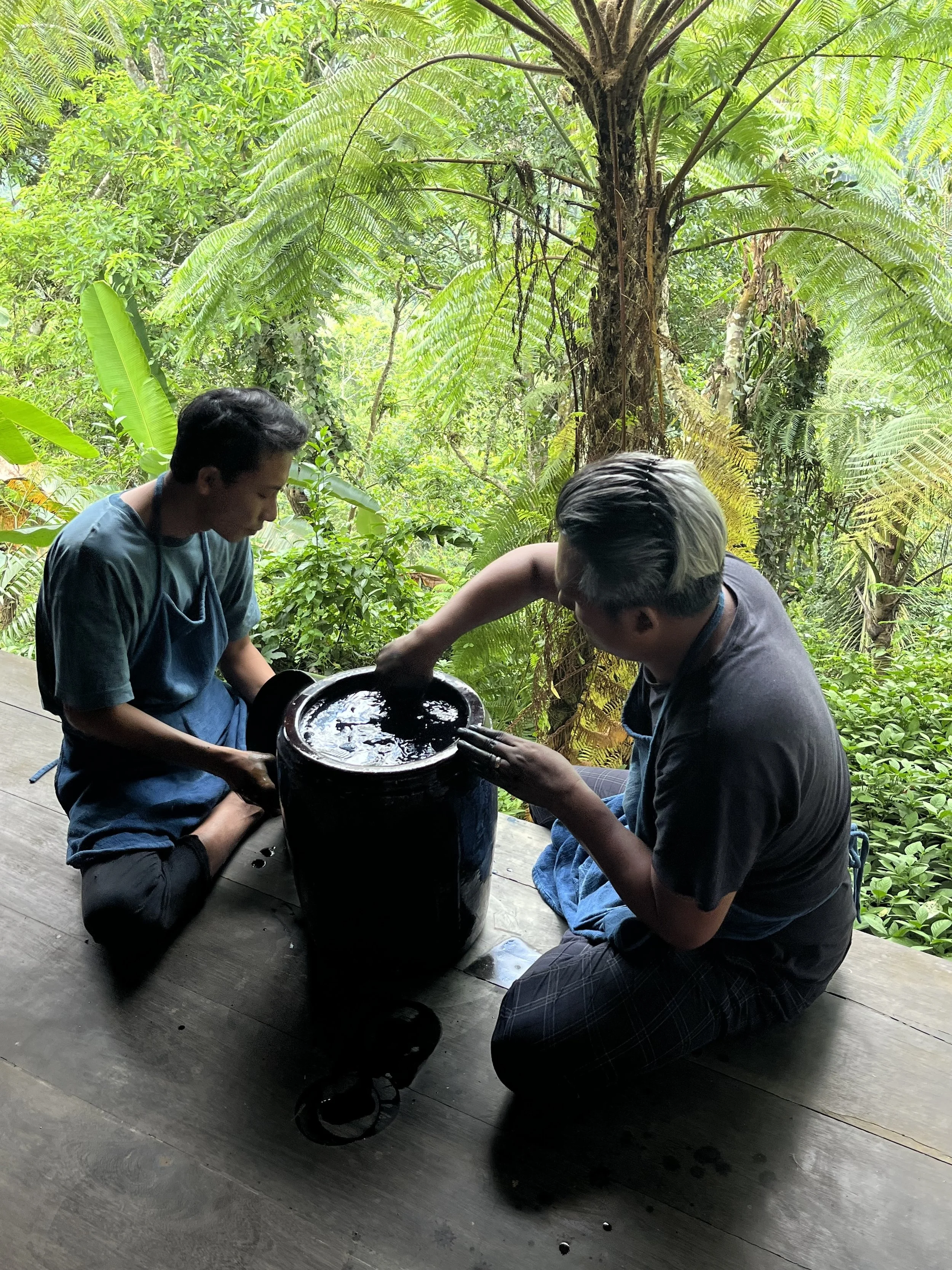 learning to process and dye with indigo from pagi motley dyers at tian taru studio, Bali Indonesia 