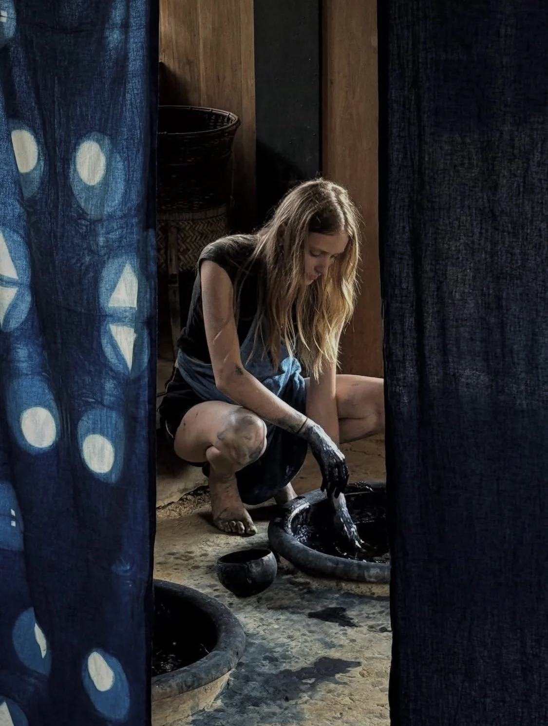 learning to process and dye with indigo from pagi motley dyers at tian taru studio, Bali Indonesia 