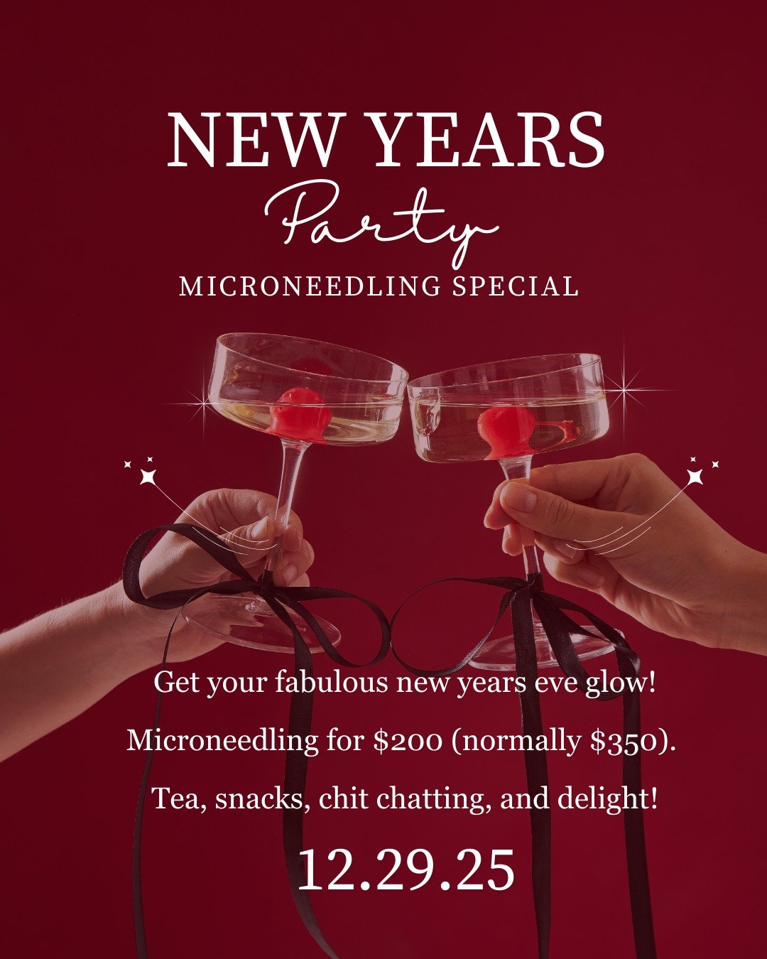 💌 You're cordially invited!

🎉 Because so many of you reached out wanting to come to our first event on December 7th, we are now going to be hosting a second event on December 29! 

Join us for a one-day Holiday Microneedling Special&mdash; refresh