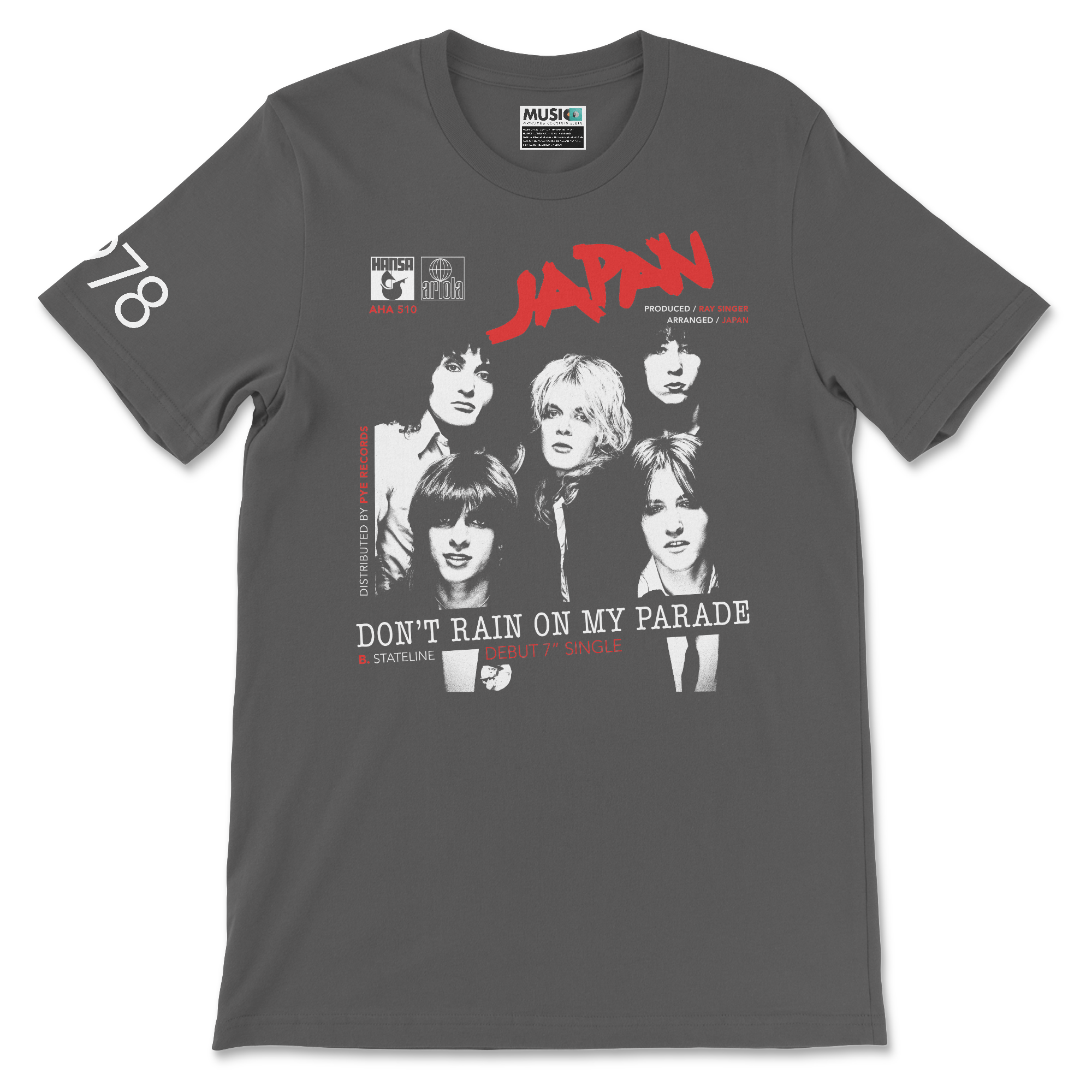 Japan “Don’t Rain On My Parade” unisex T-shirt in Asphalt grey, front view. Bella+Canvas 3001, 100% cotton.