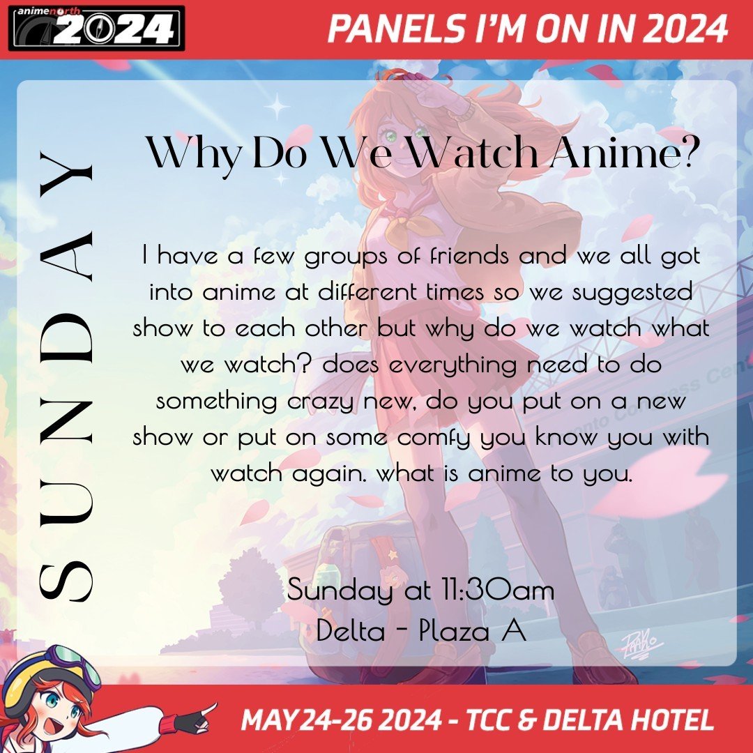 Sunday's line up with my last panel of #animenorth2024 but sadly skipping the originally planned cosplay today (Marin from My Dress Up Darling) cause my head just won't take another wig.🤣