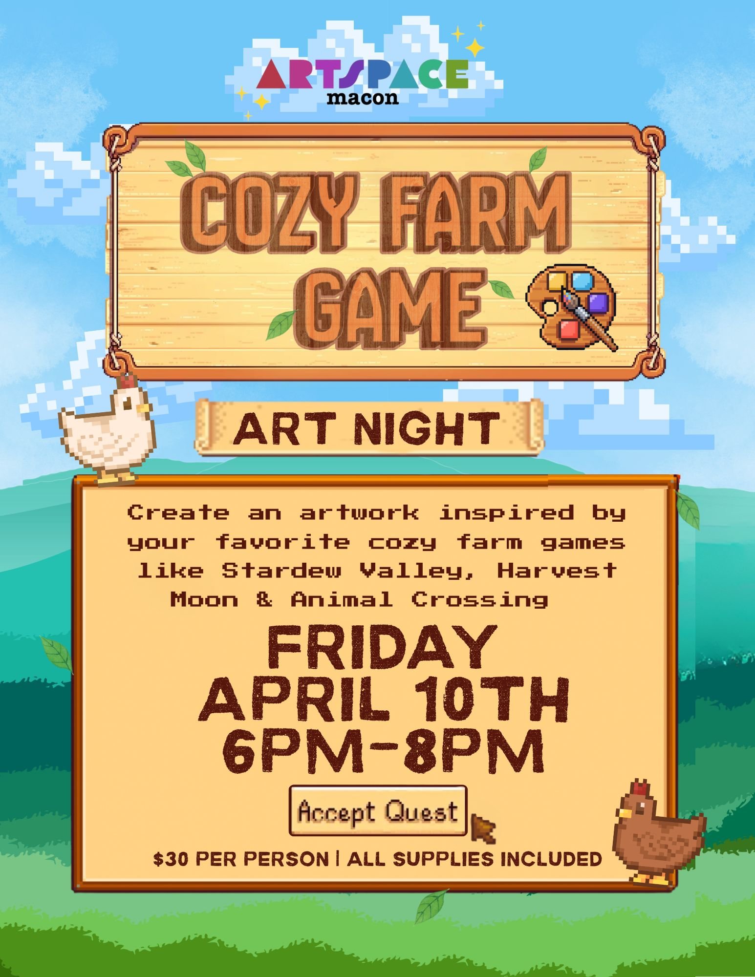 Art Night: Cozy Farm Game (Fri, April 10 6-8PM)