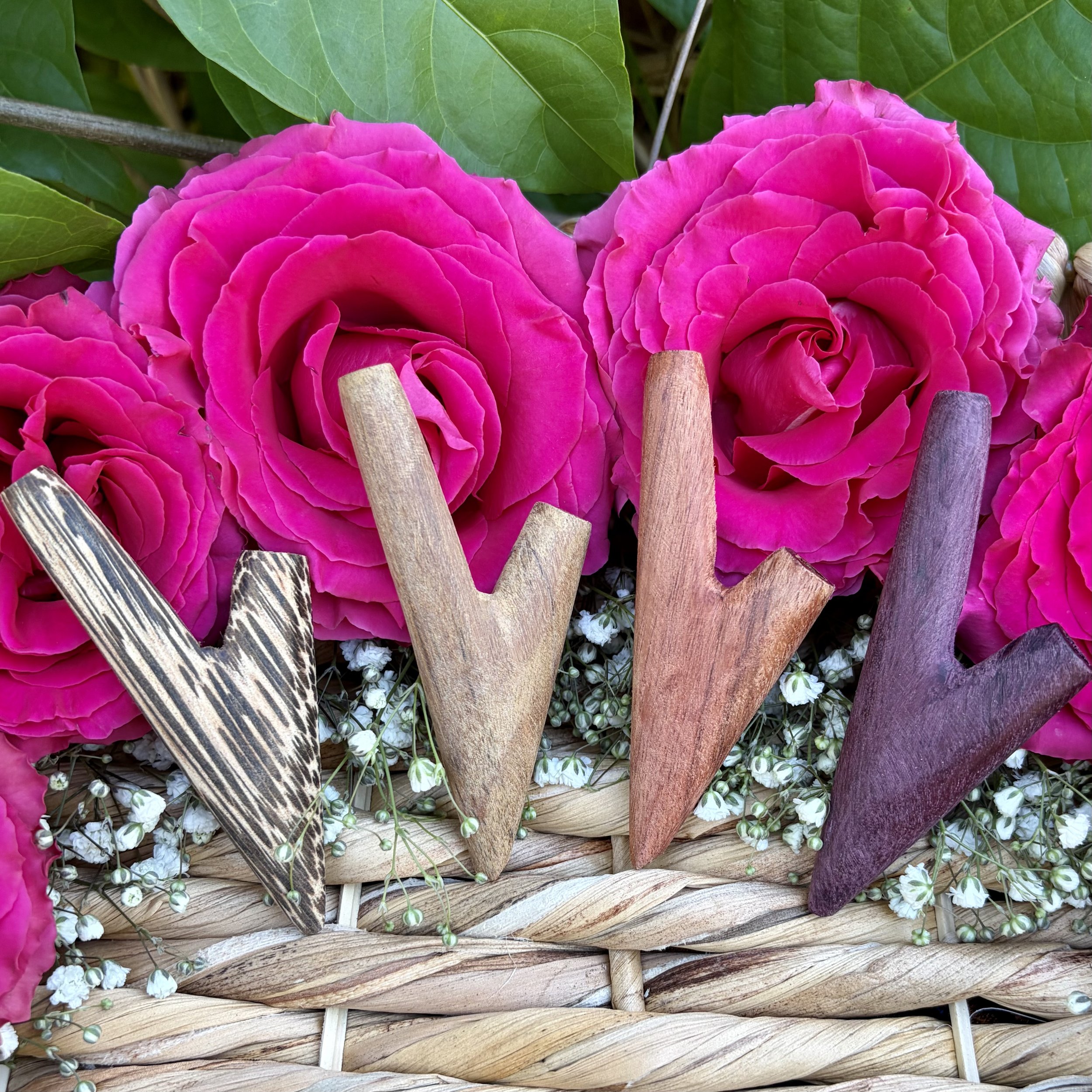 Kuripes - Simple Wood - From left to right - Natural Wood Kuripes - Chonta Dark Wood, Tiahuari Light Wood, Palo Sangre Red Wood, Violeta Purple Wood - All colors are naturally occurring.