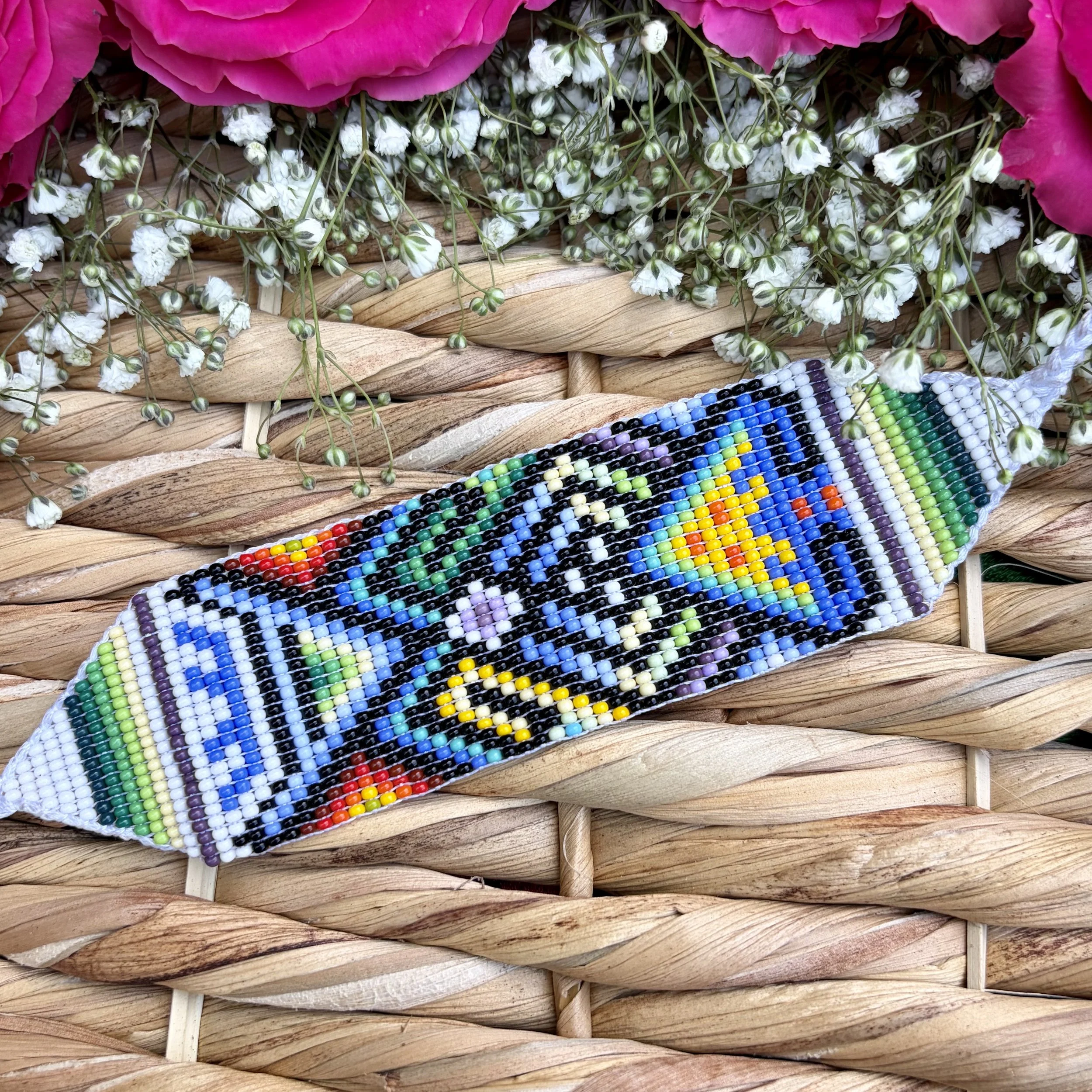 Witoto Beaded Bracelet - Wide - White, Black and Blue