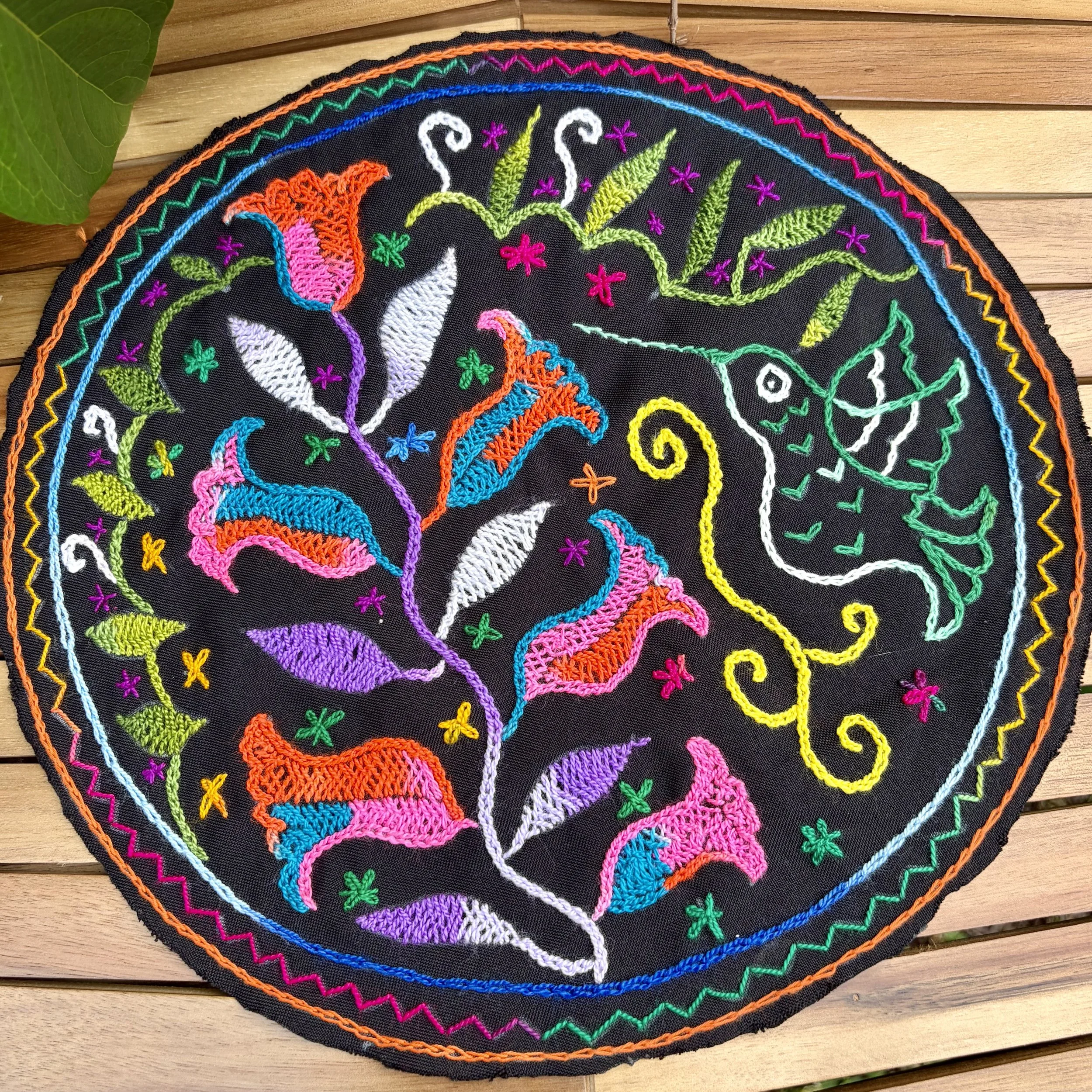 Shipibo Embroidery - Circular Tela - Sacred Hummingbird