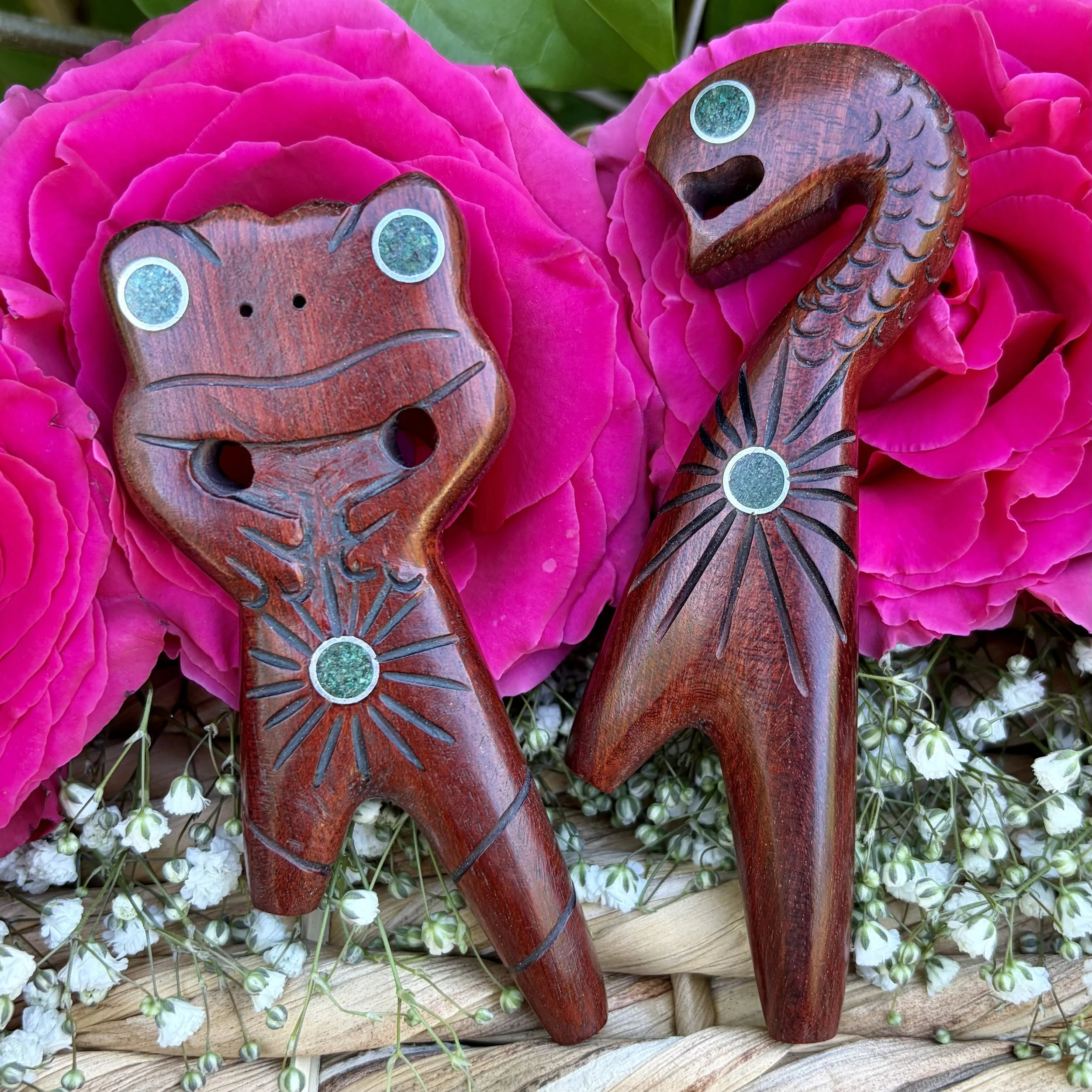 Kuripes - Frog and Serpent - Palo Sangre Wood with crystals