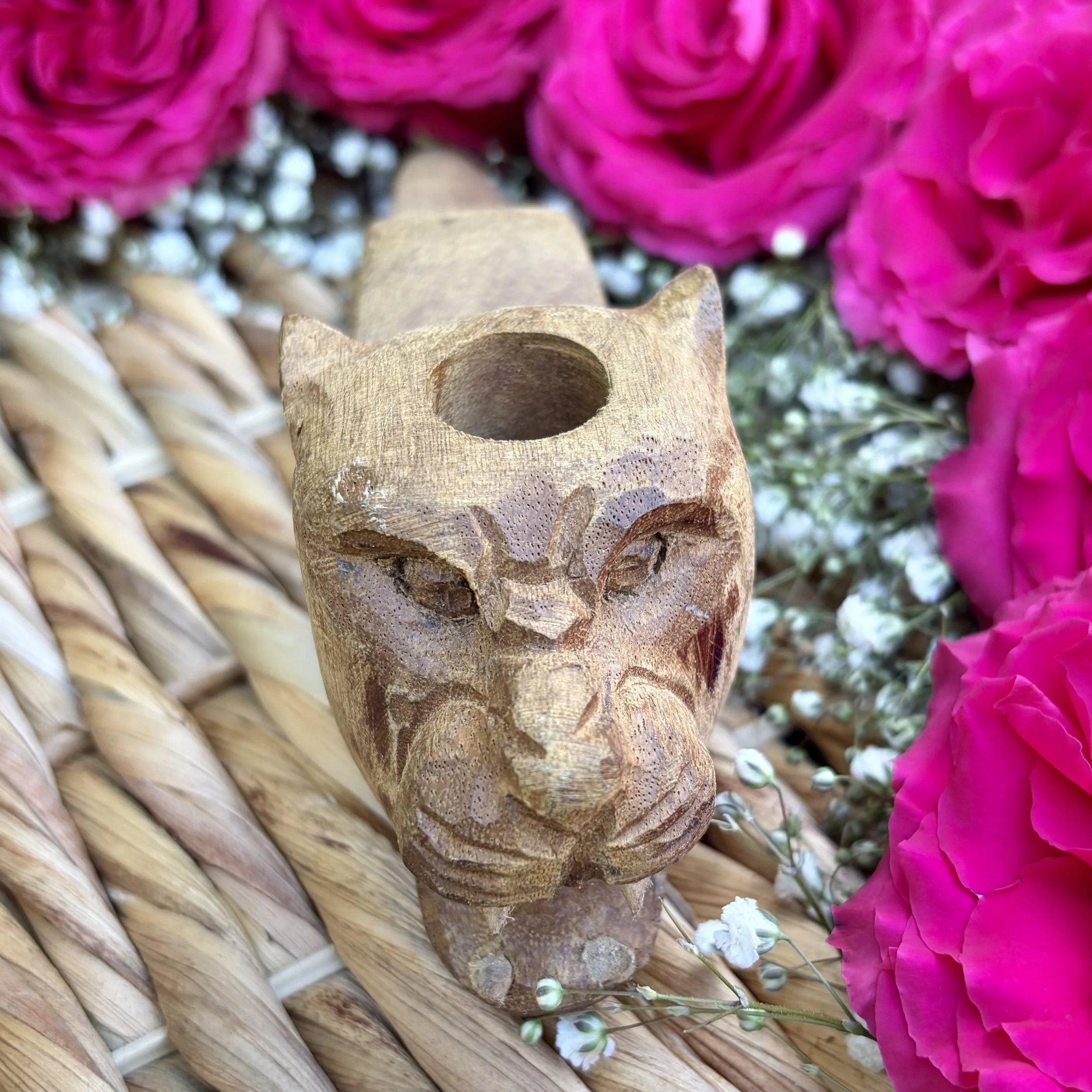 Sacred Wood Shipibo Tobacco Pipe - One of a kind, rare and limited - Wiso Ino - Black Jaguar