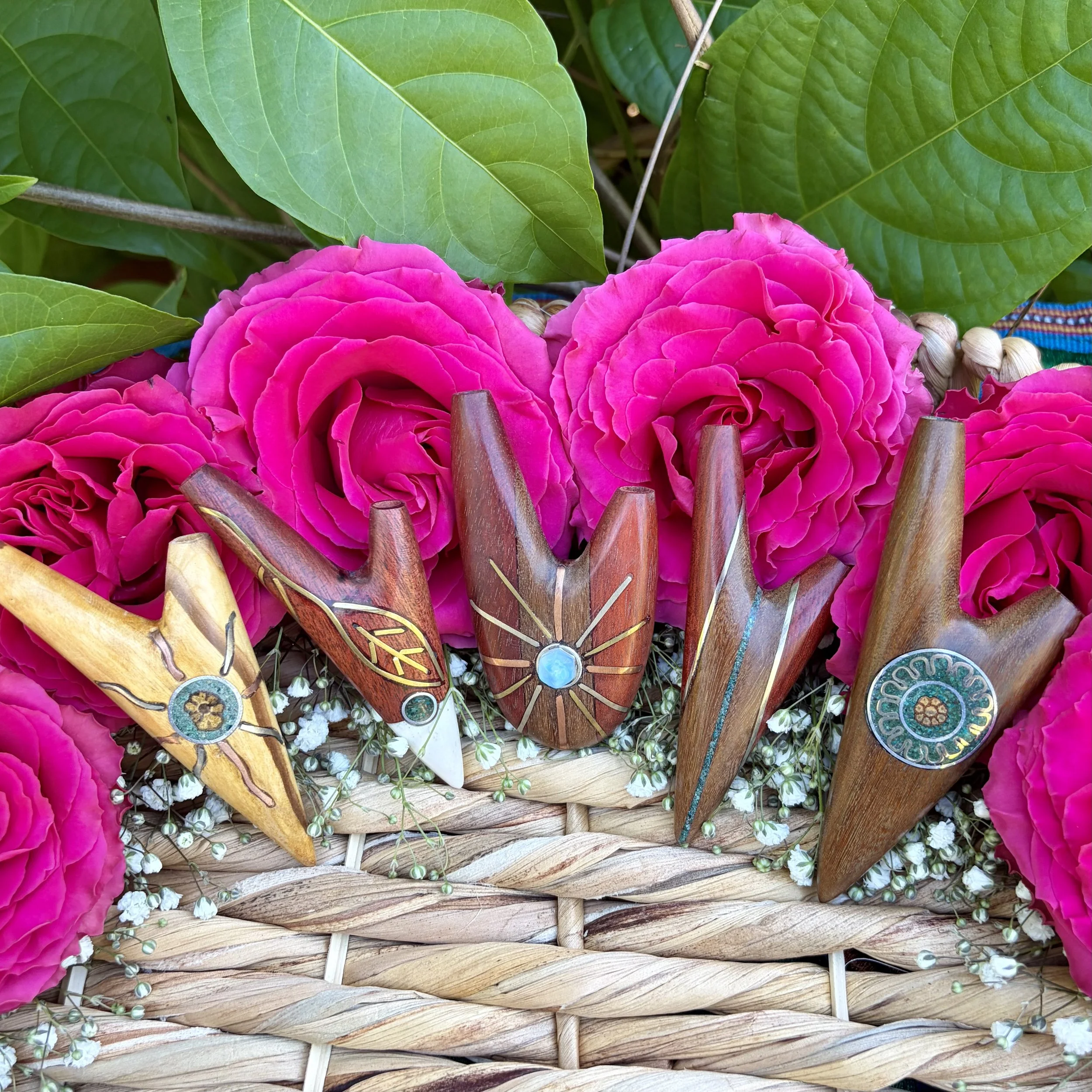Kuripes - Artisan - Palo Santo Wood or Palo Sangre Wood with embedded crystals, vines or designs.